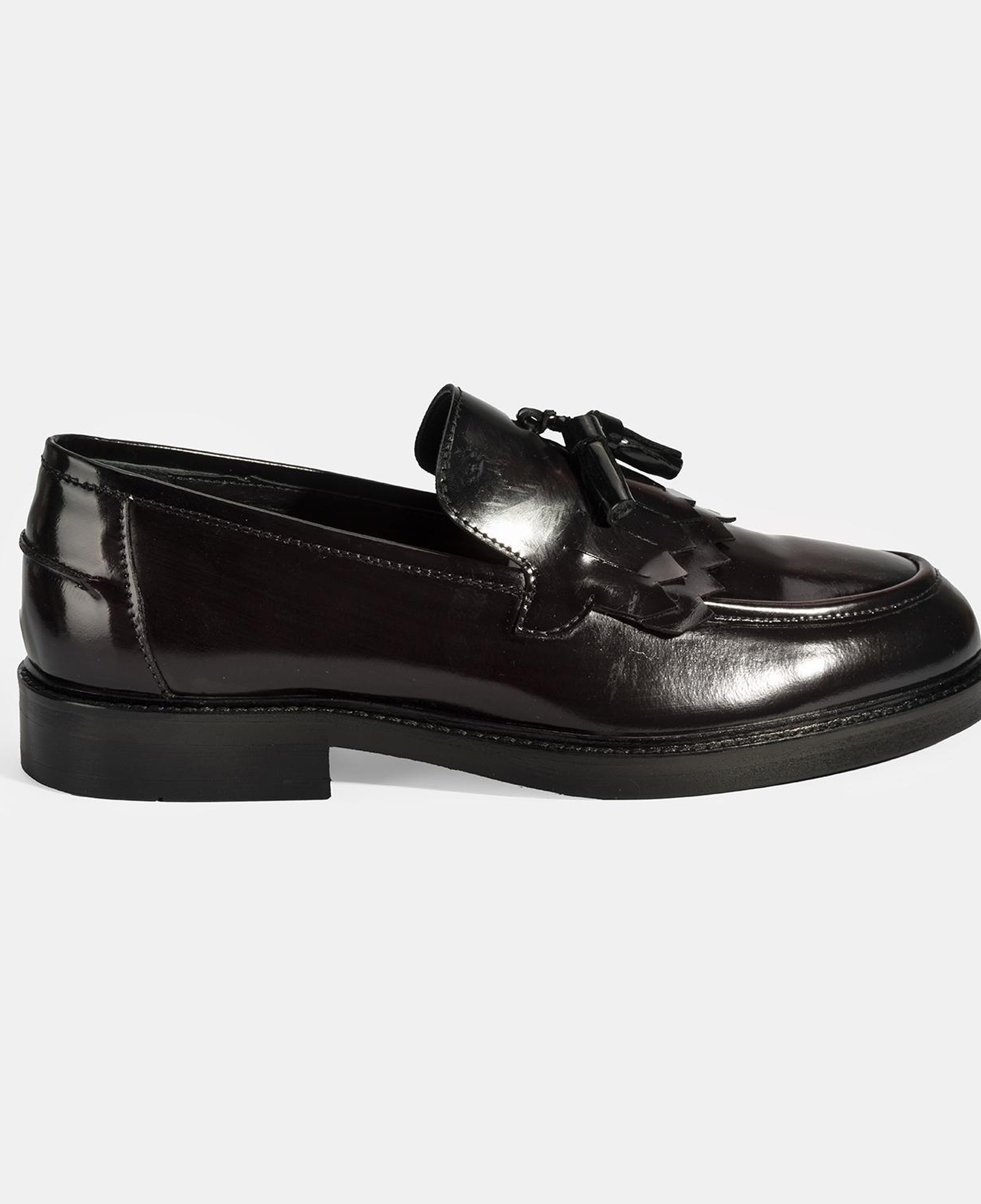 Erkek Bordo Püskül Detaylı Deri Loafer