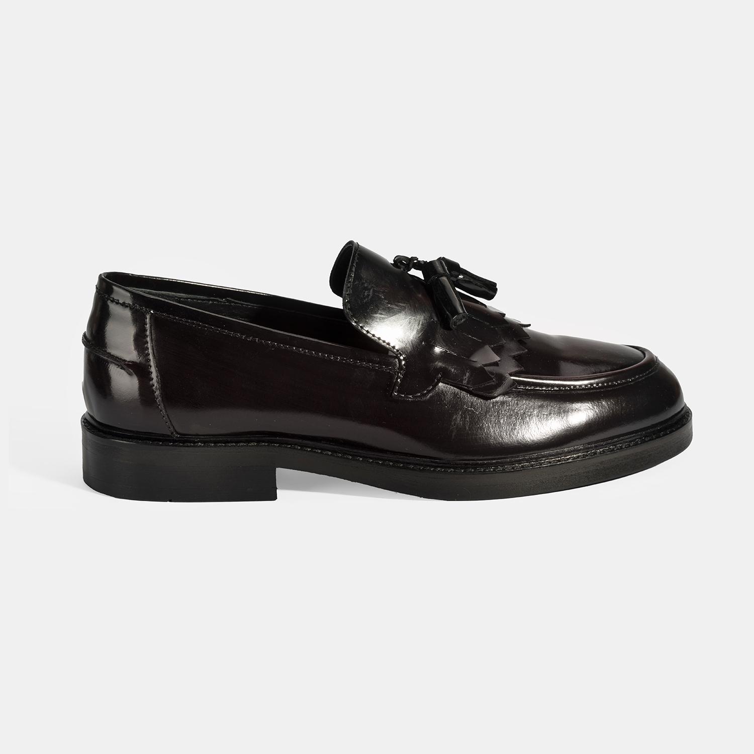 Erkek Bordo Püskül Detaylı Deri Loafer