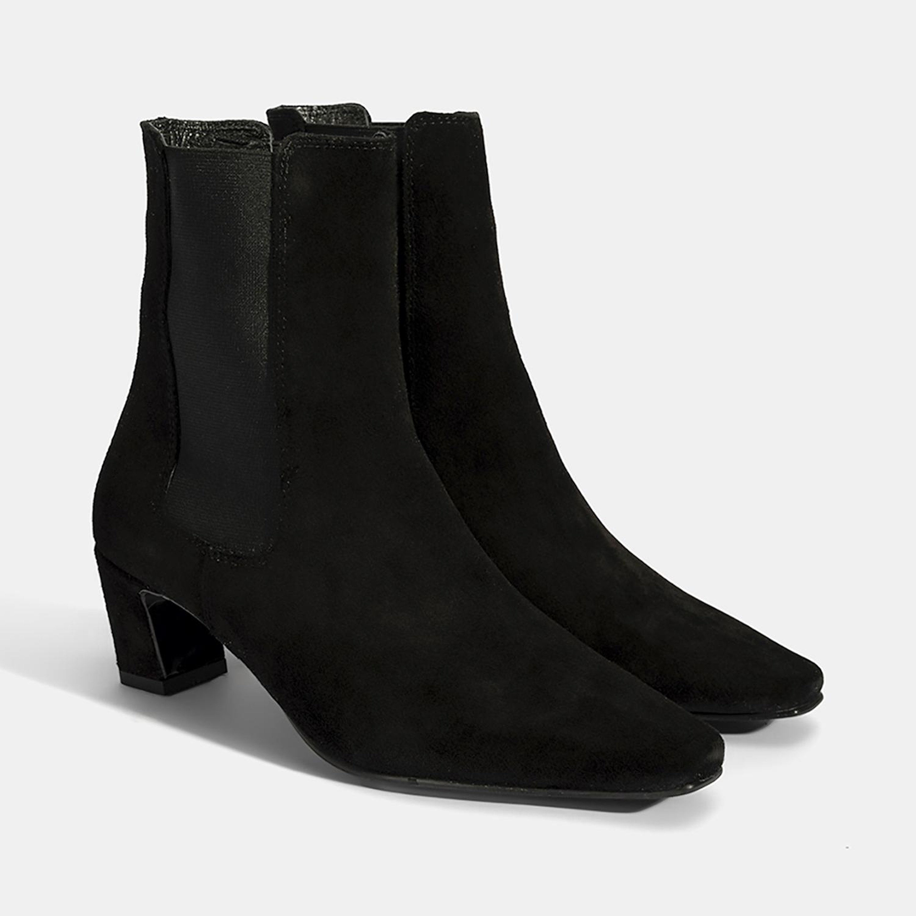 Kadın Siyah Lastikli Topuklu Süet Deri Bot
