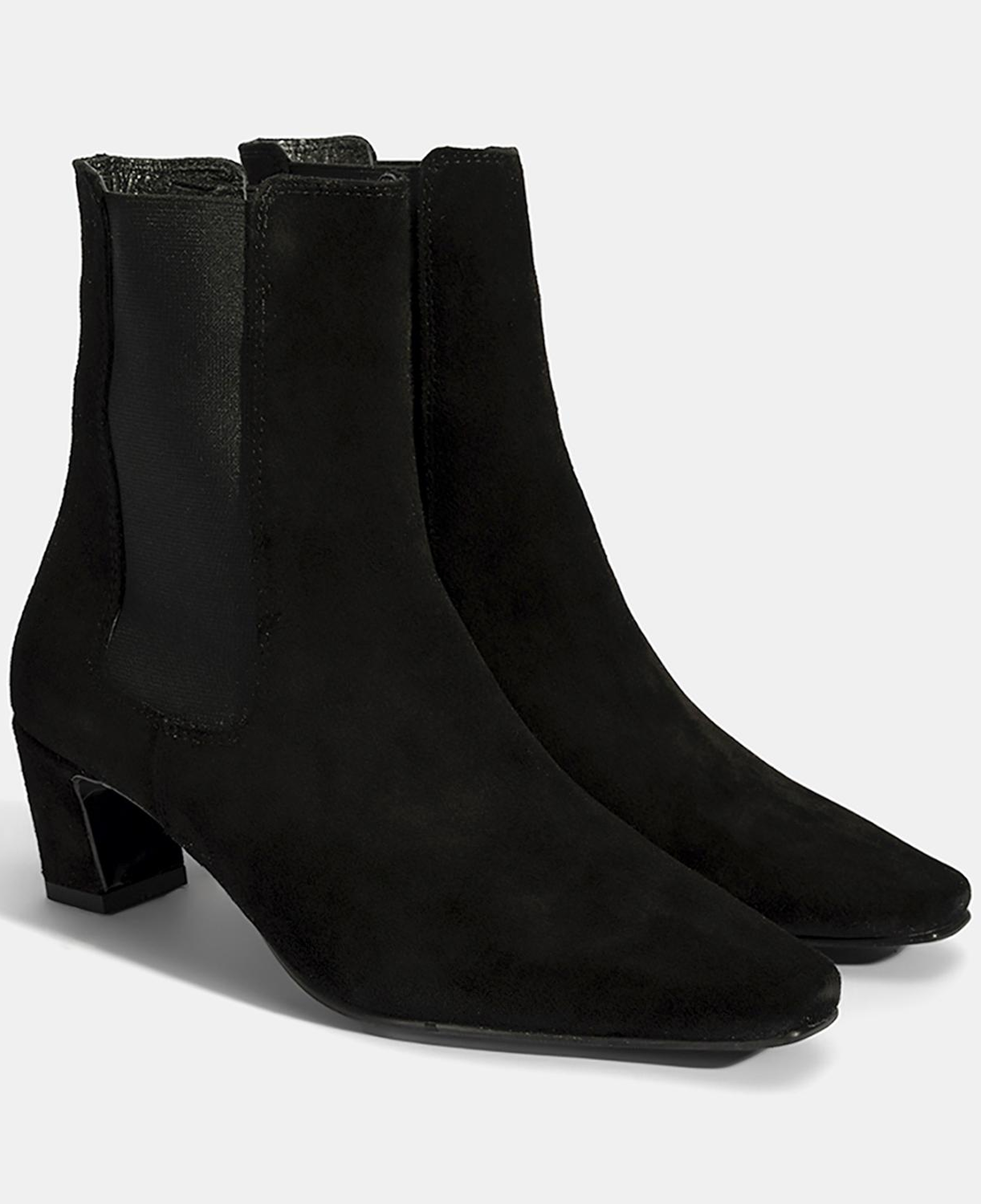 Kadın Siyah Lastikli Topuklu Süet Deri Bot