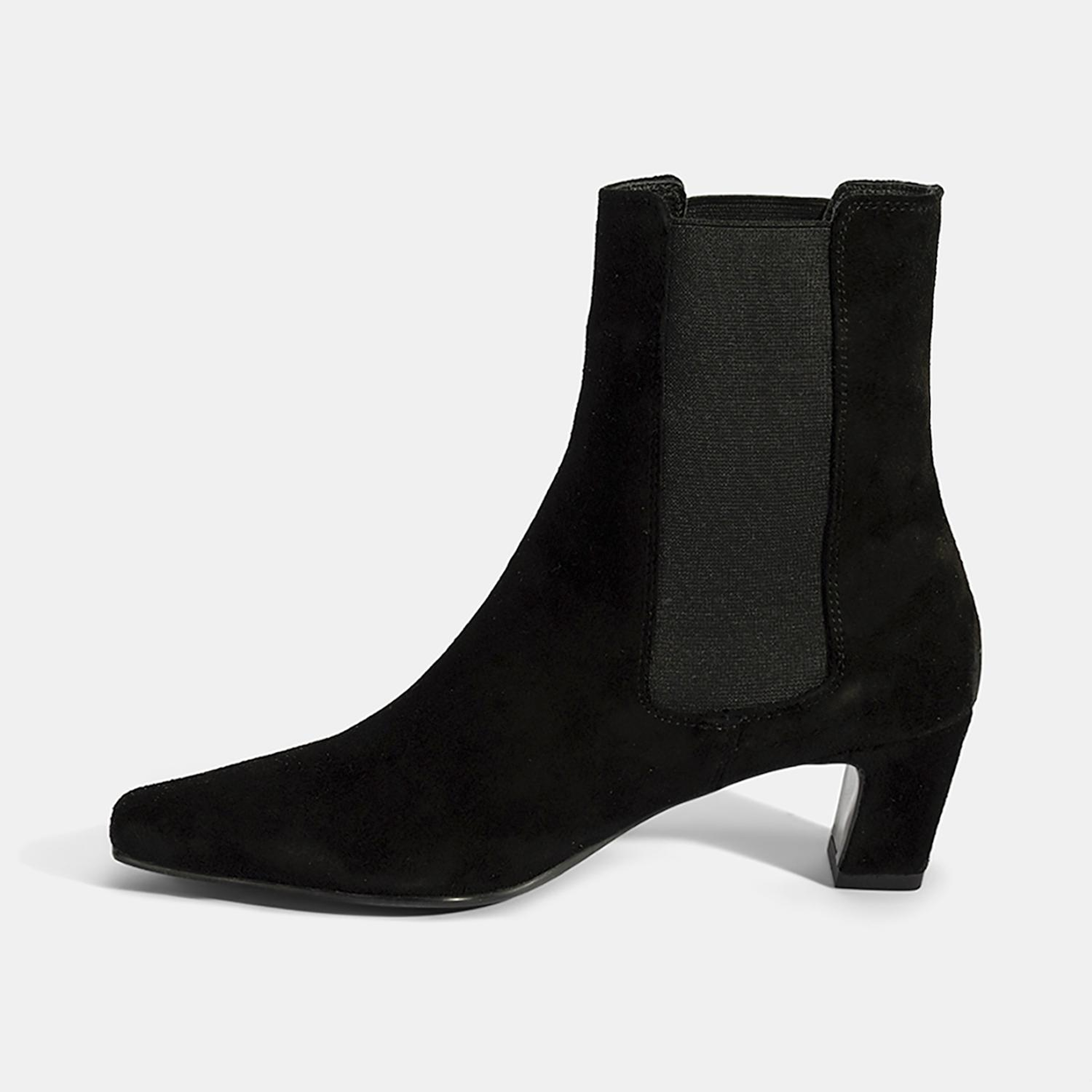 Kadın Siyah Lastikli Topuklu Süet Deri Bot