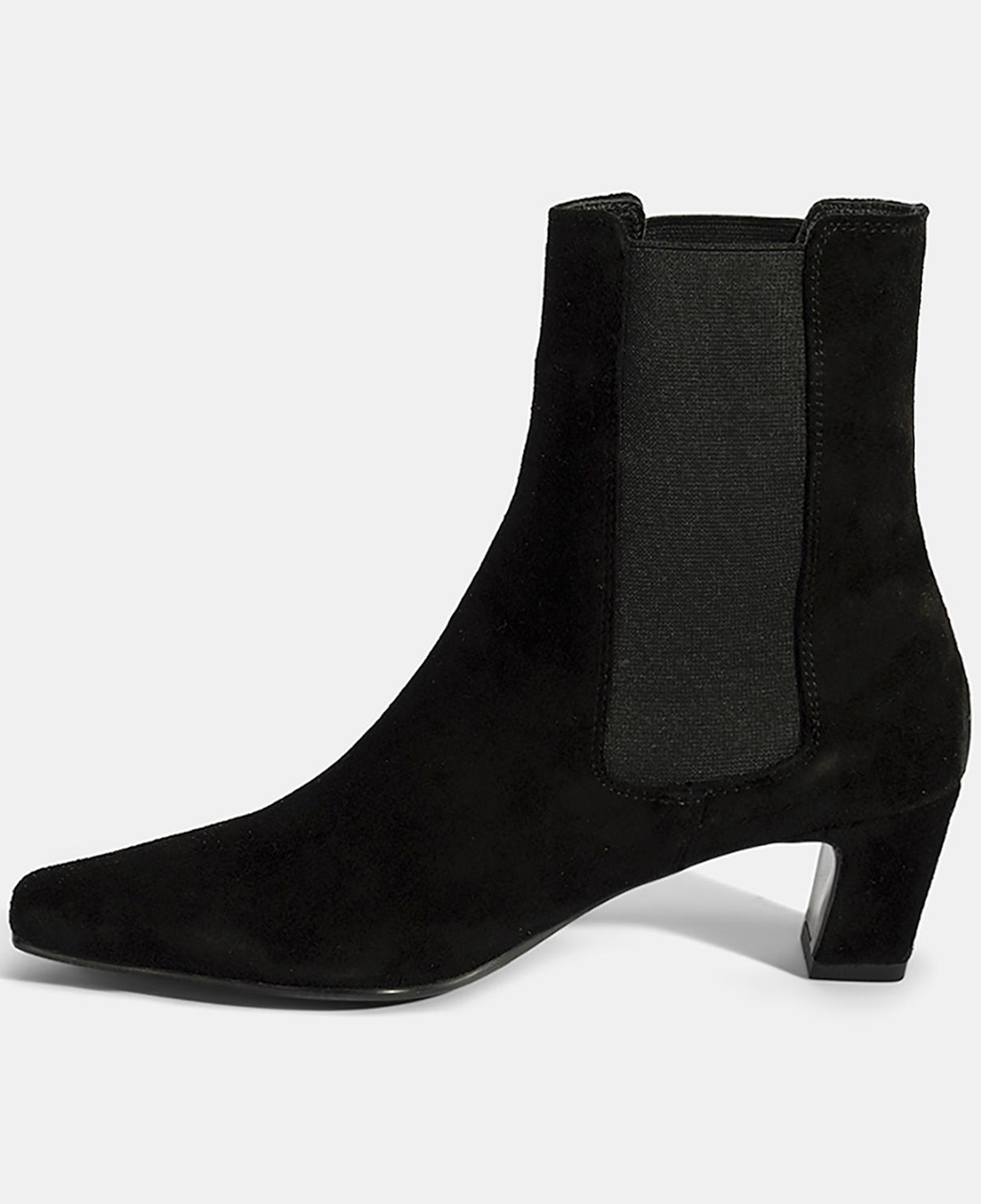 Kadın Siyah Lastikli Topuklu Süet Deri Bot