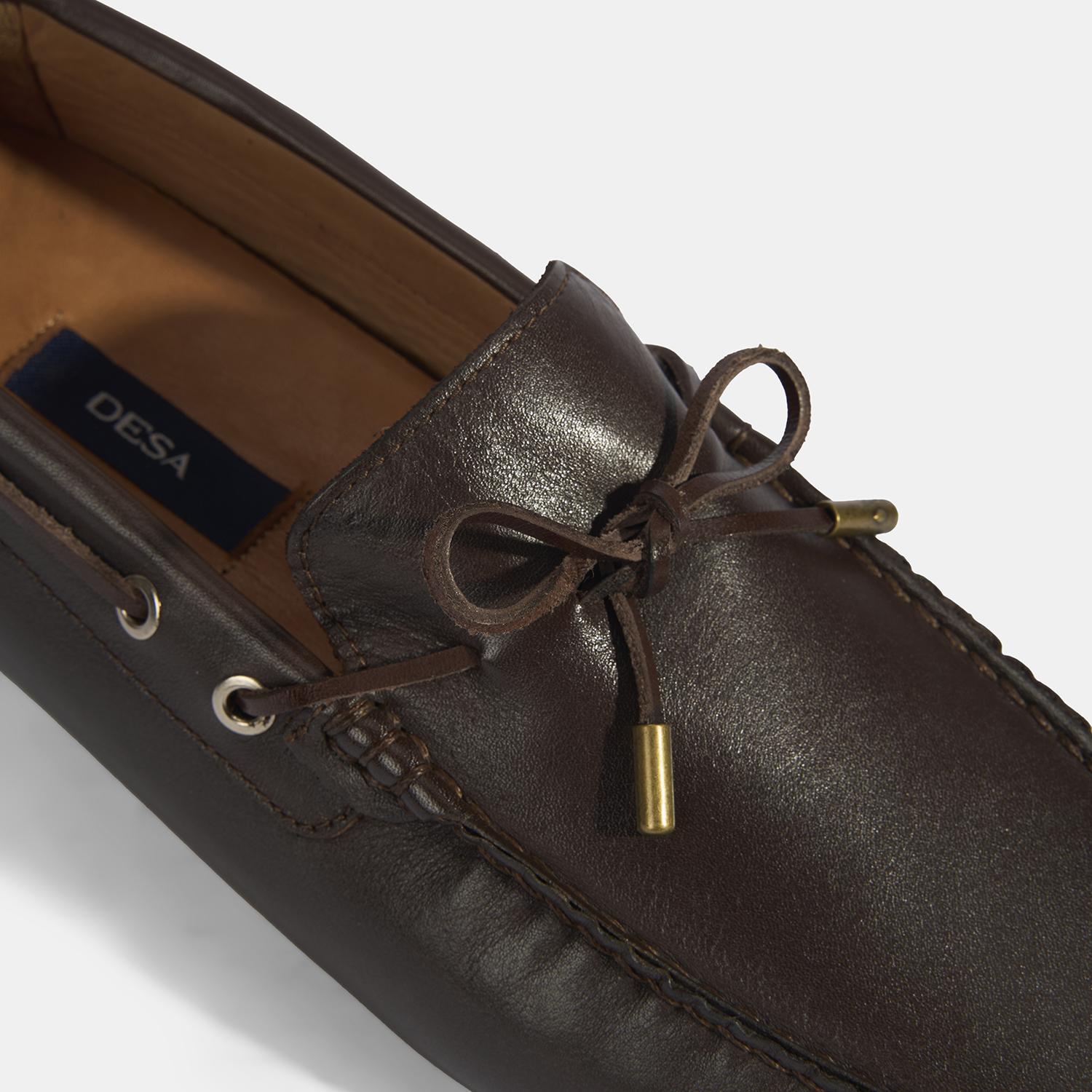 Erkek Kahve Bağcık Detaylı Slip-On Deri Loafer