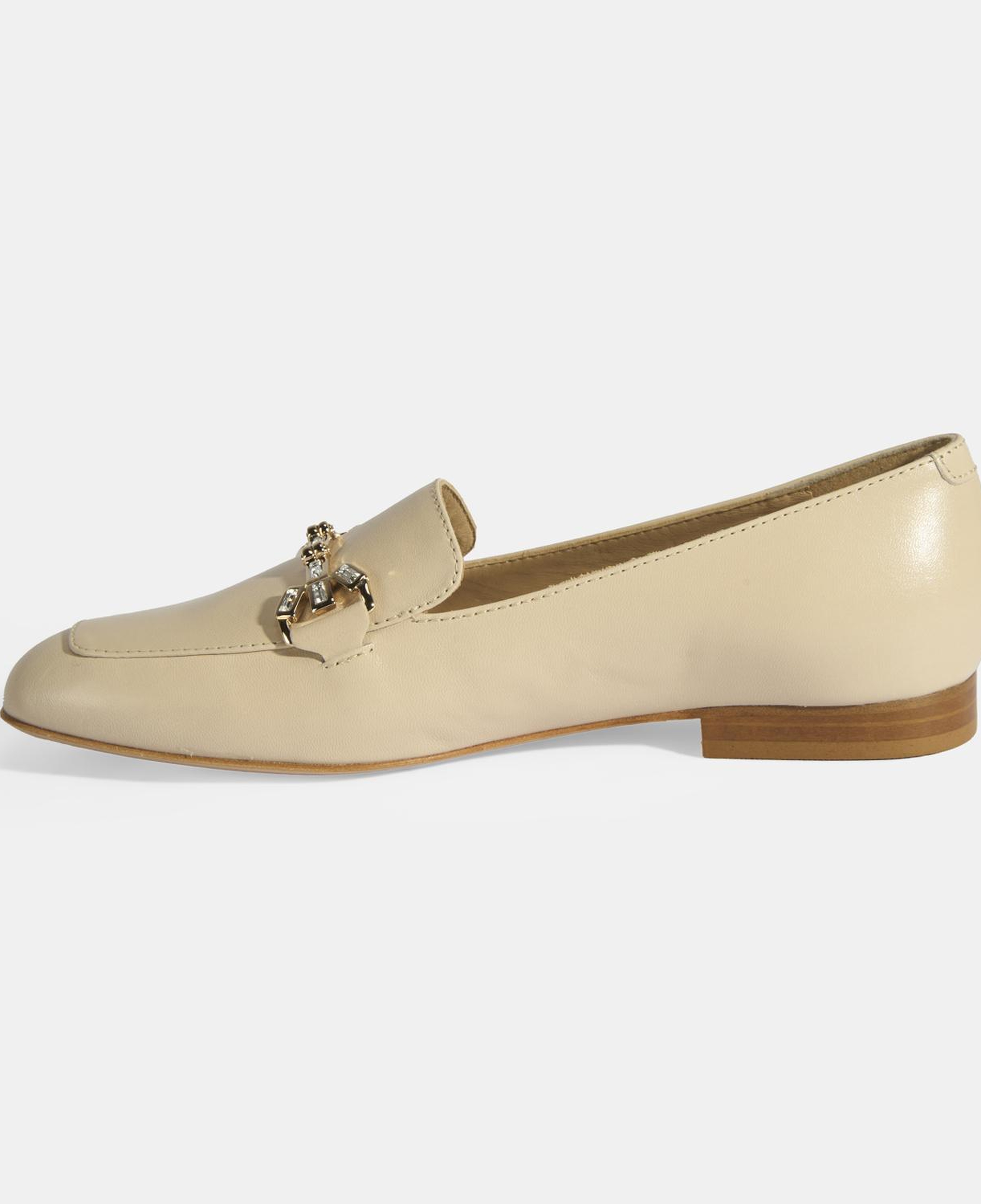 Luca Grossi Kadın Bej Taşlı Toka Aksesuarlı Deri Loafer