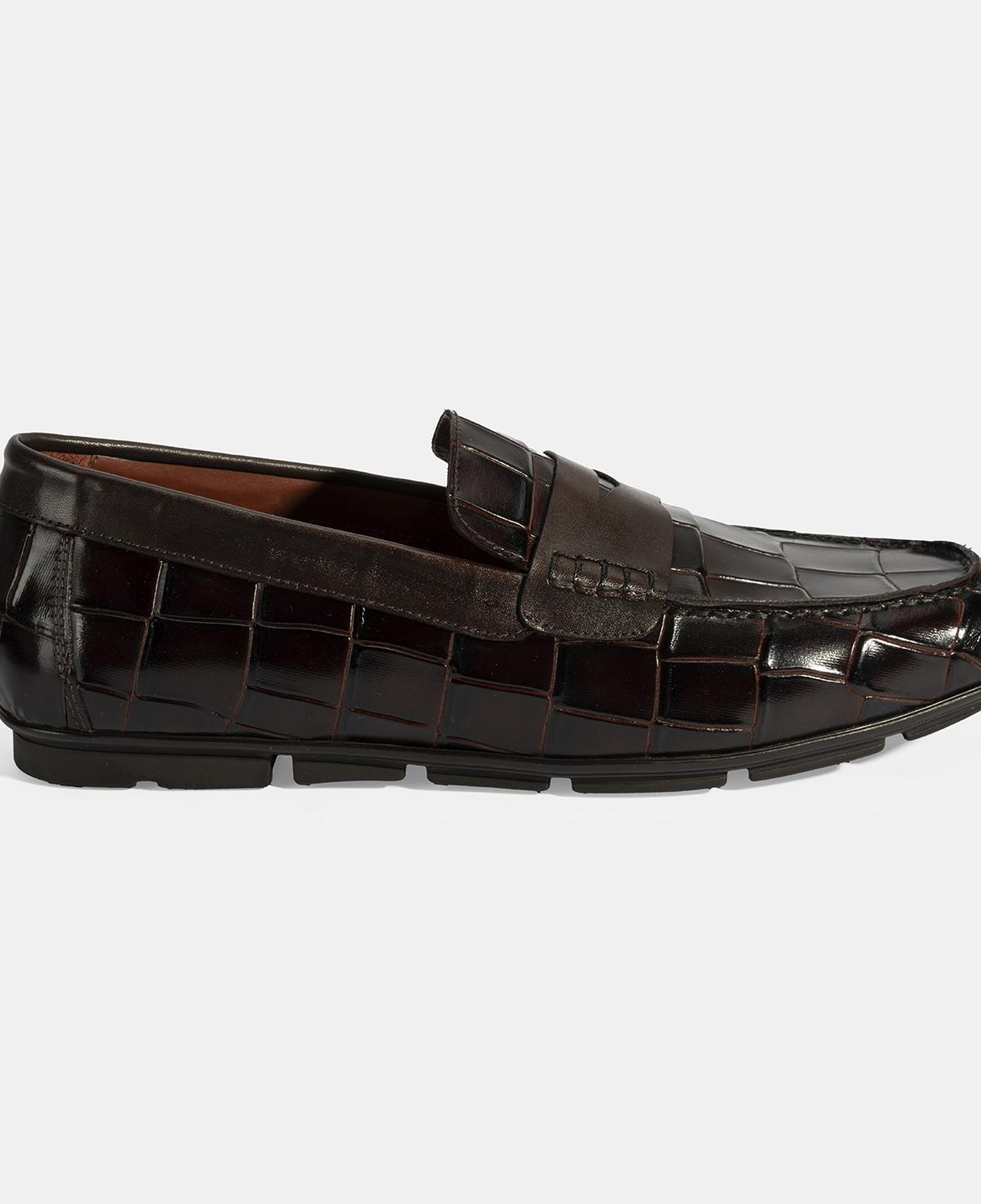 Erkek Kahve Kroko Baskılı Deri Loafer
