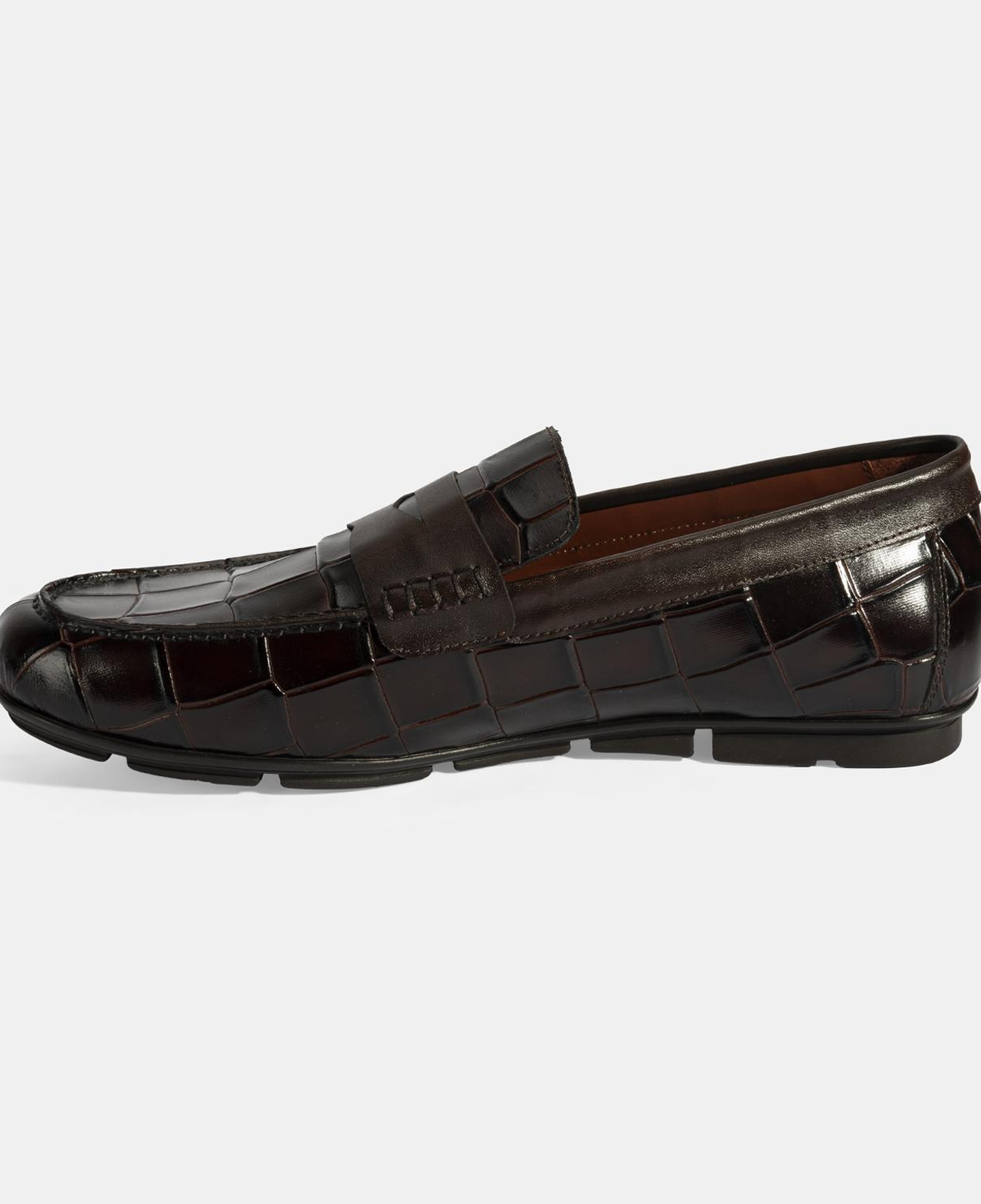 Erkek Kahve Kroko Baskılı Deri Loafer
