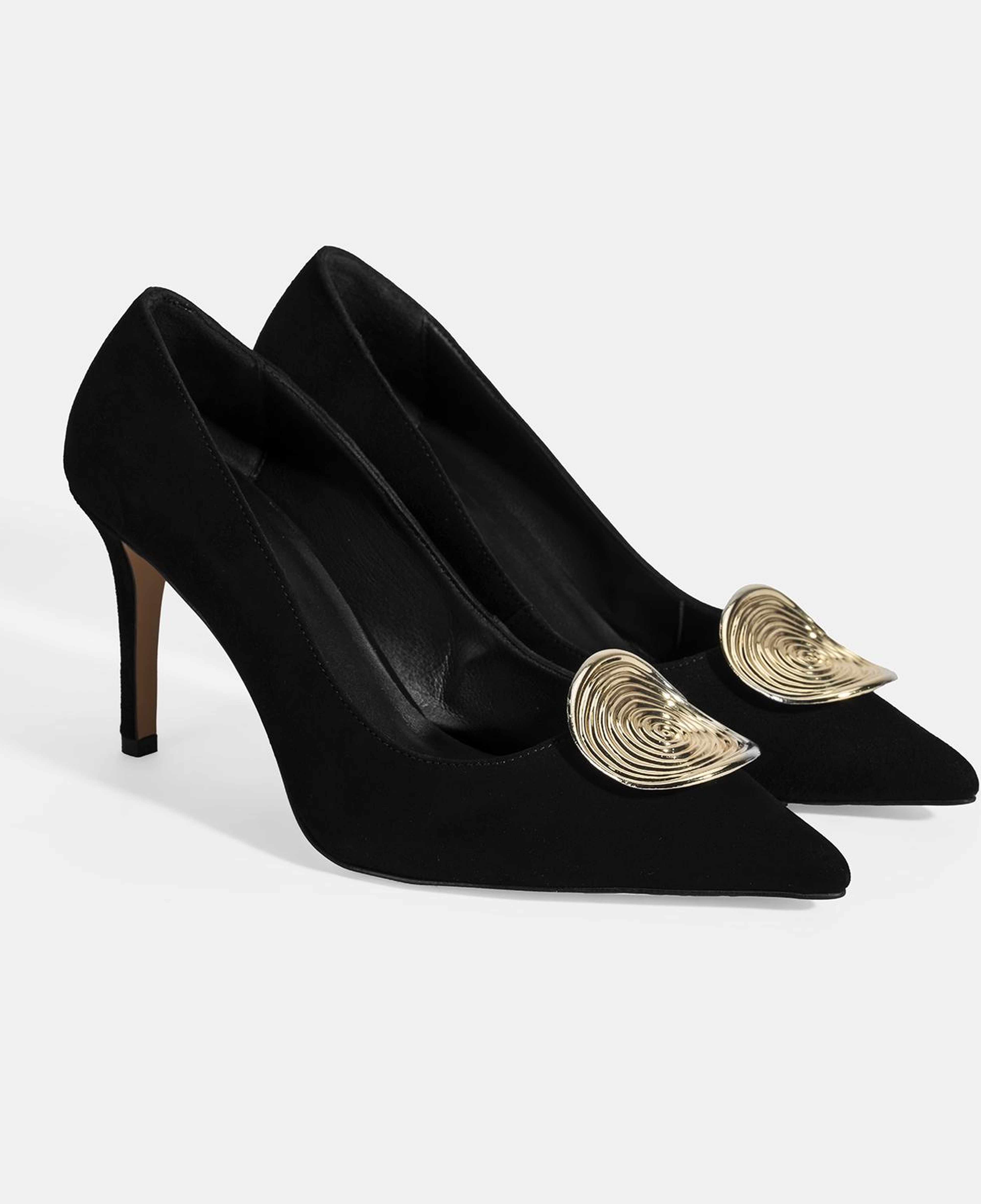 Kadın Siyah Gold Toka Detaylı Süet Topuklu Ayakkabı