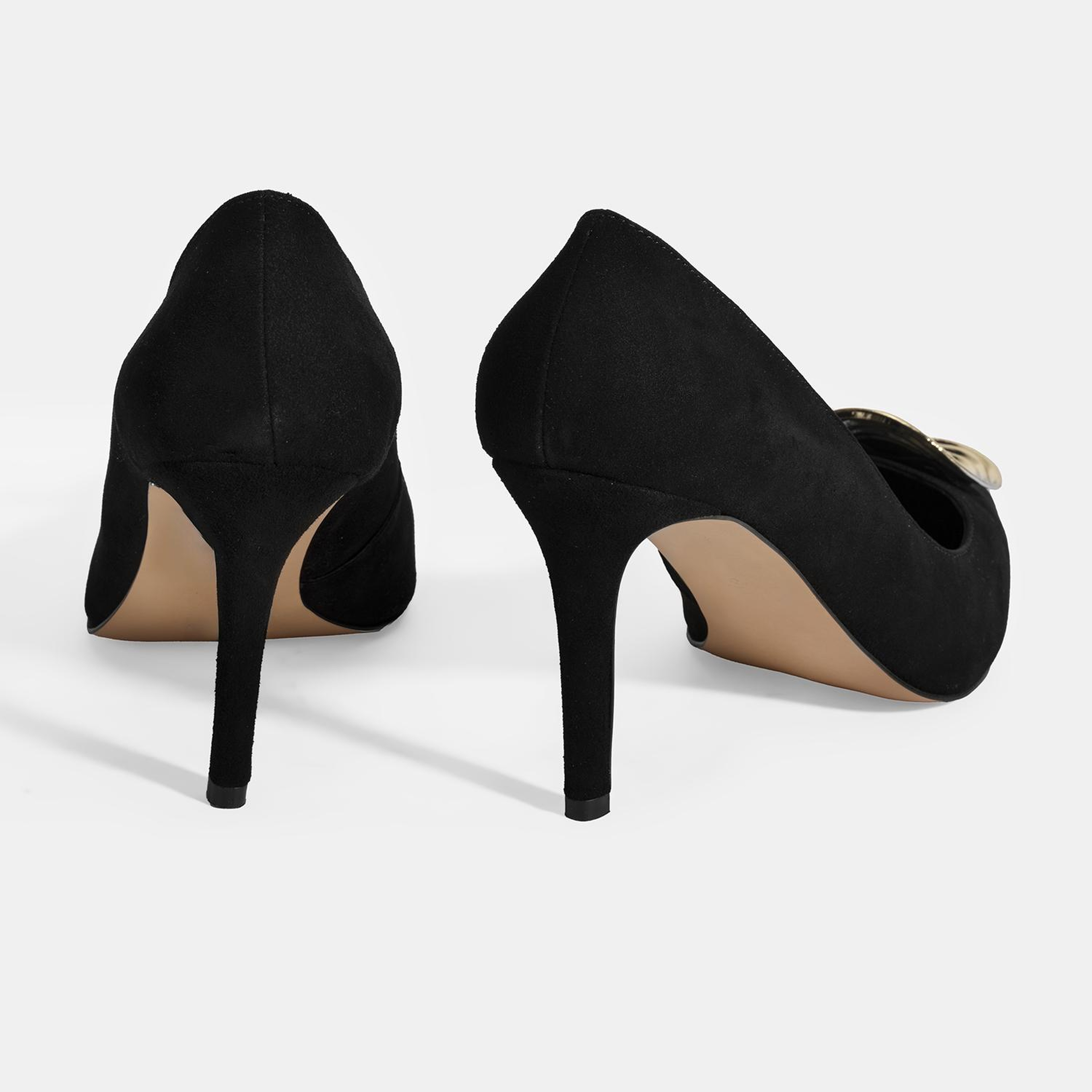 Kadın Siyah Gold Toka Detaylı Süet Topuklu Ayakkabı