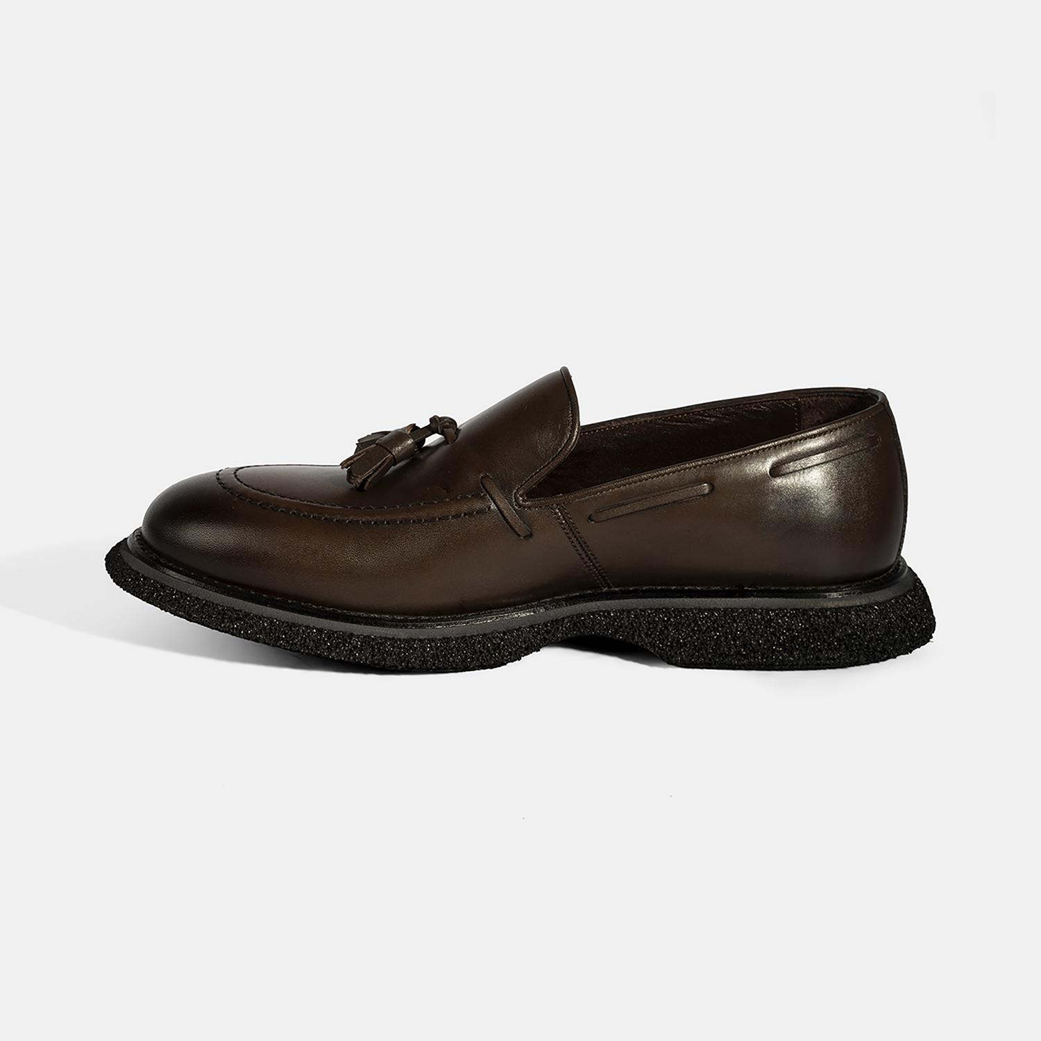Erkek Kahve Püskül Detaylı Deri Loafer