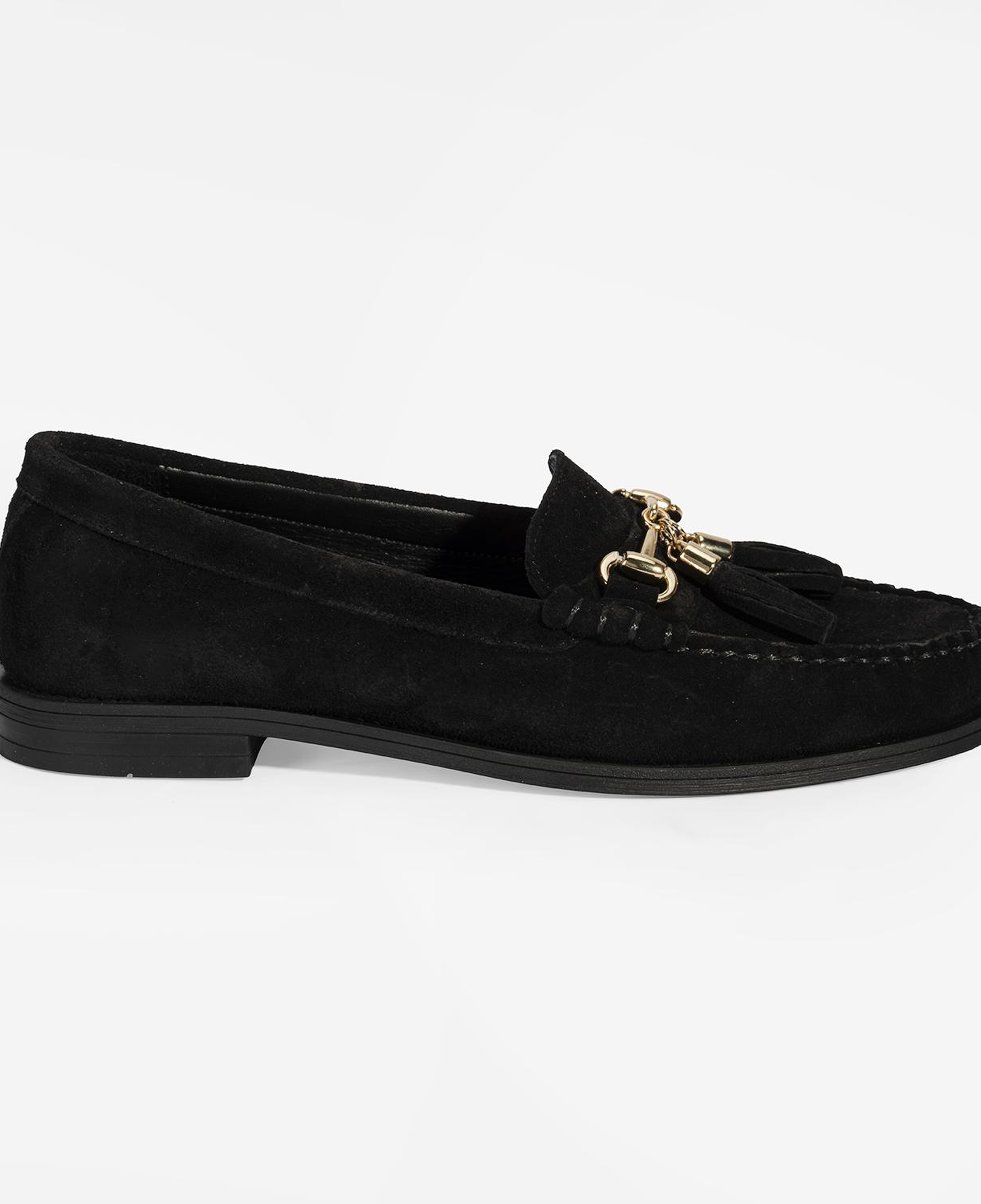 Kadın Siyah Püskül Aksesuarlı Süet Loafer