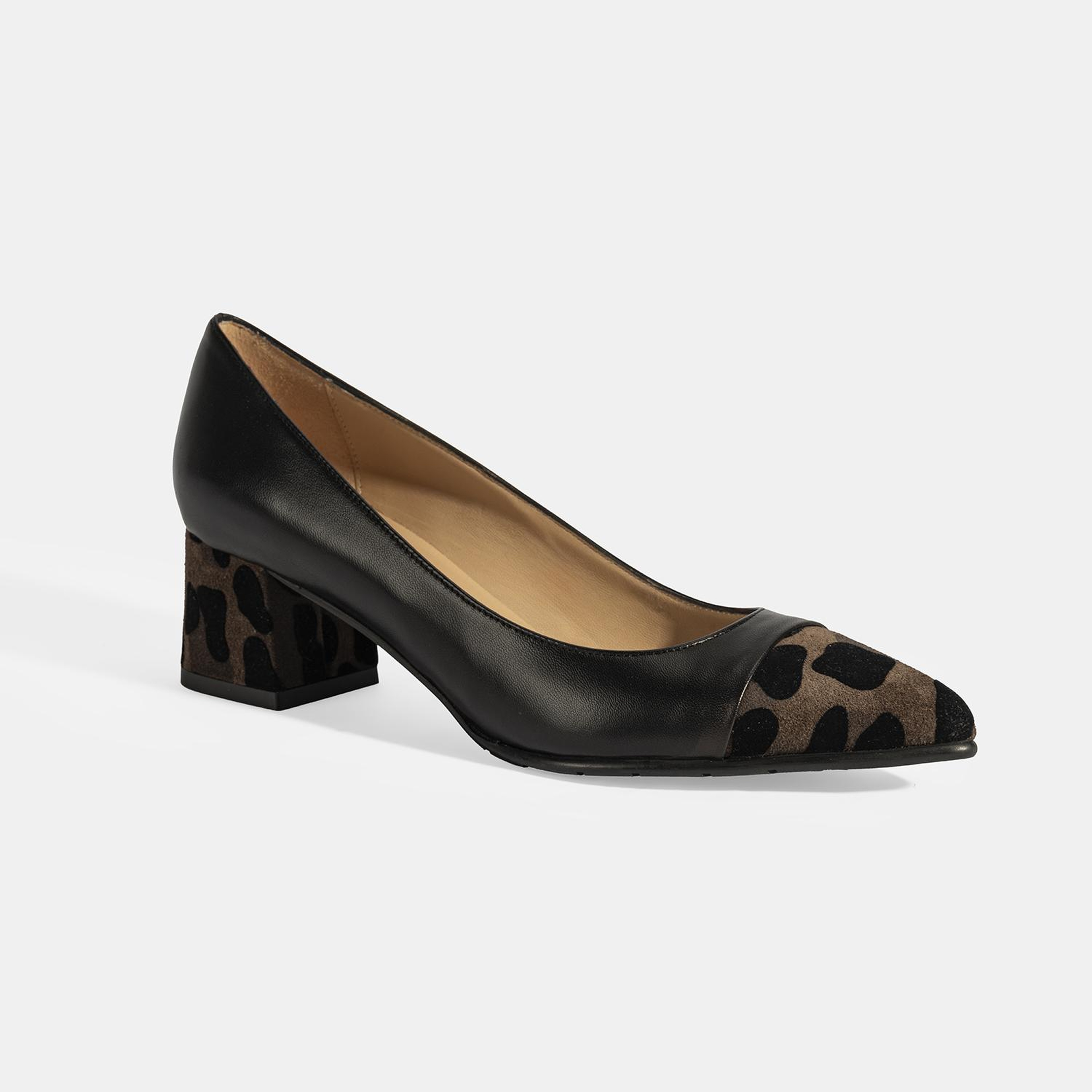 Luca Grossi Kadın Siyah Leopar Detaylı Topuklu Deri Ayakkabı