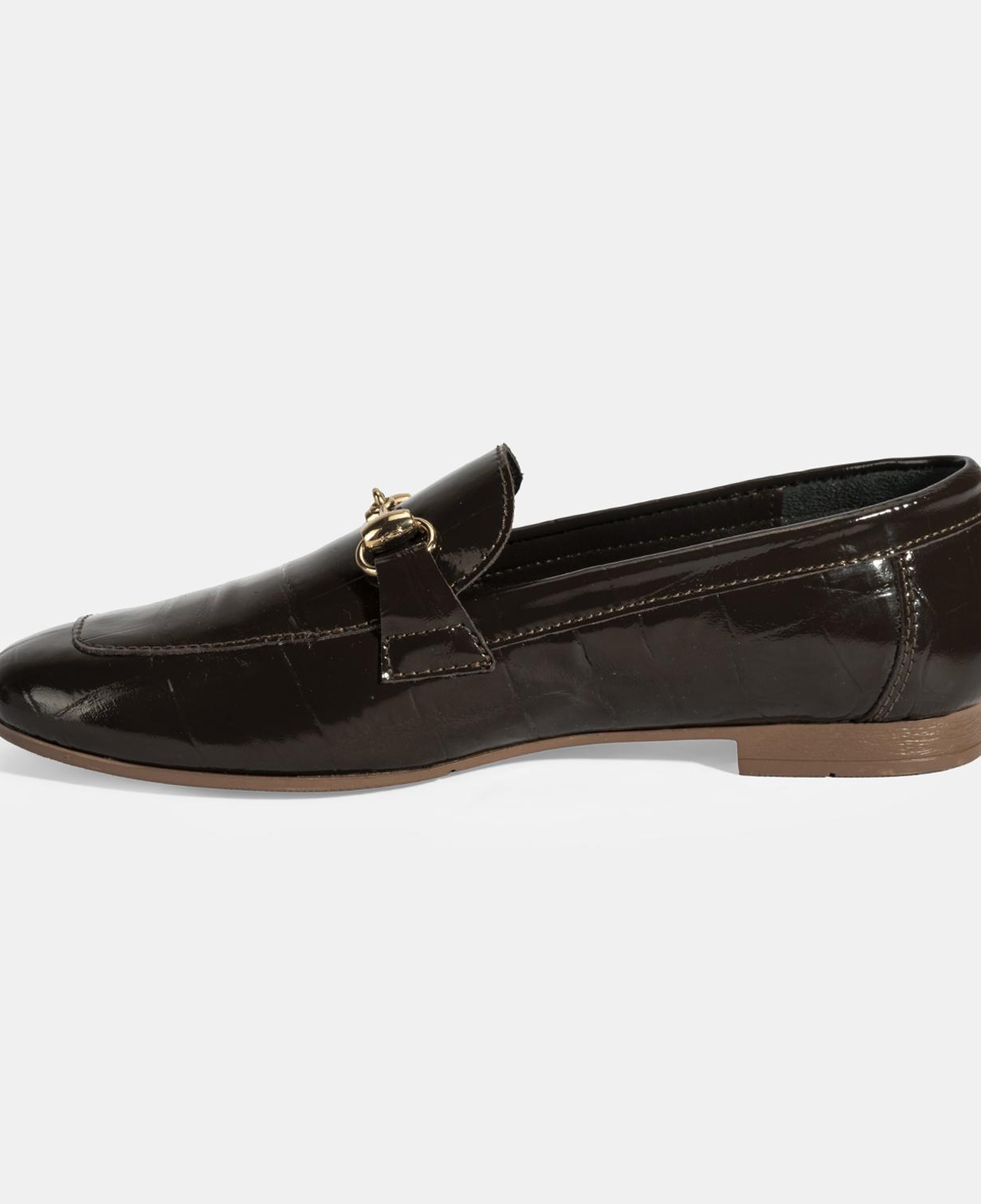 Kadın Kahve Kroko Baskılı Toka Detaylı Deri Loafer