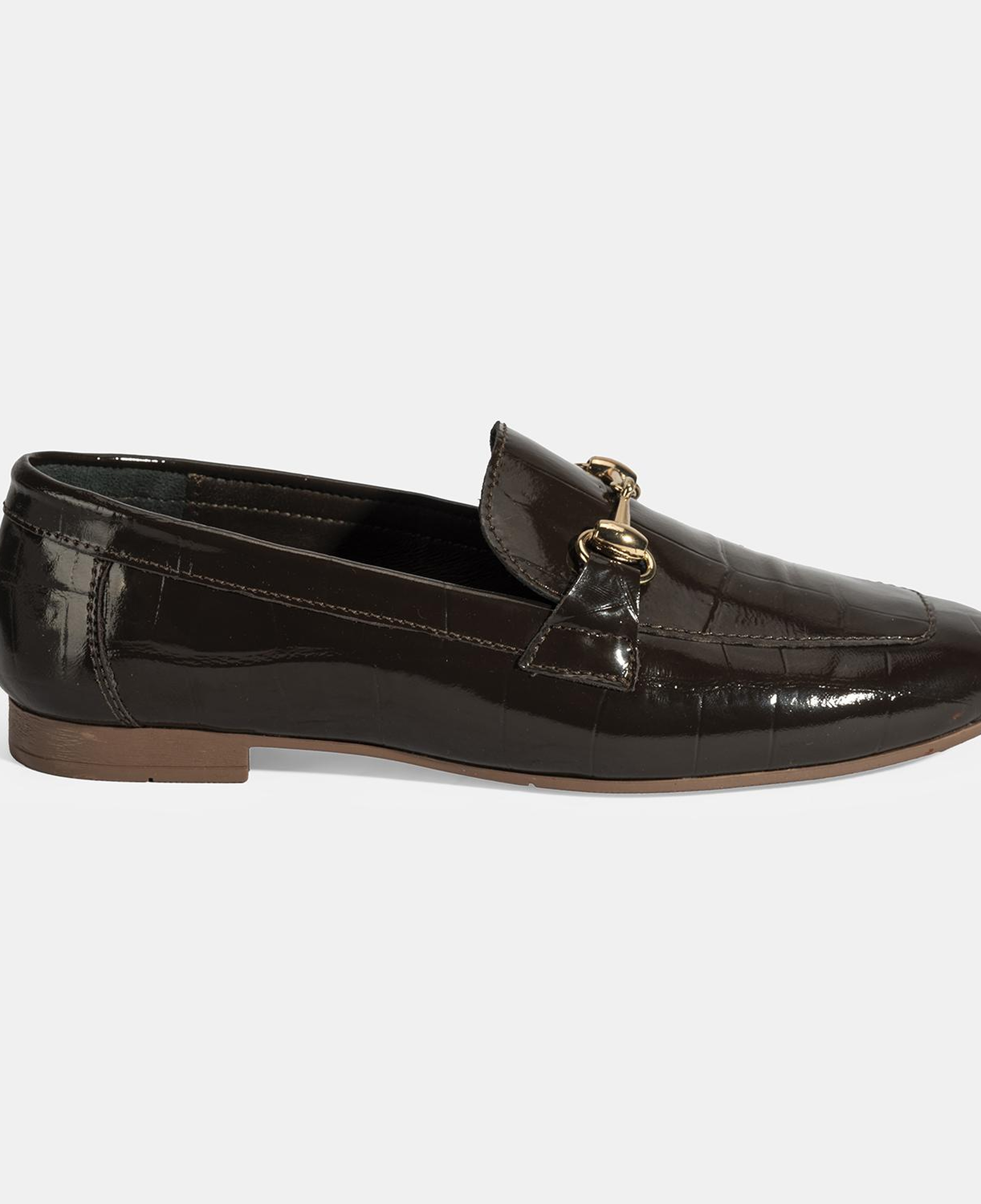 Kadın Kahve Kroko Baskılı Toka Detaylı Deri Loafer