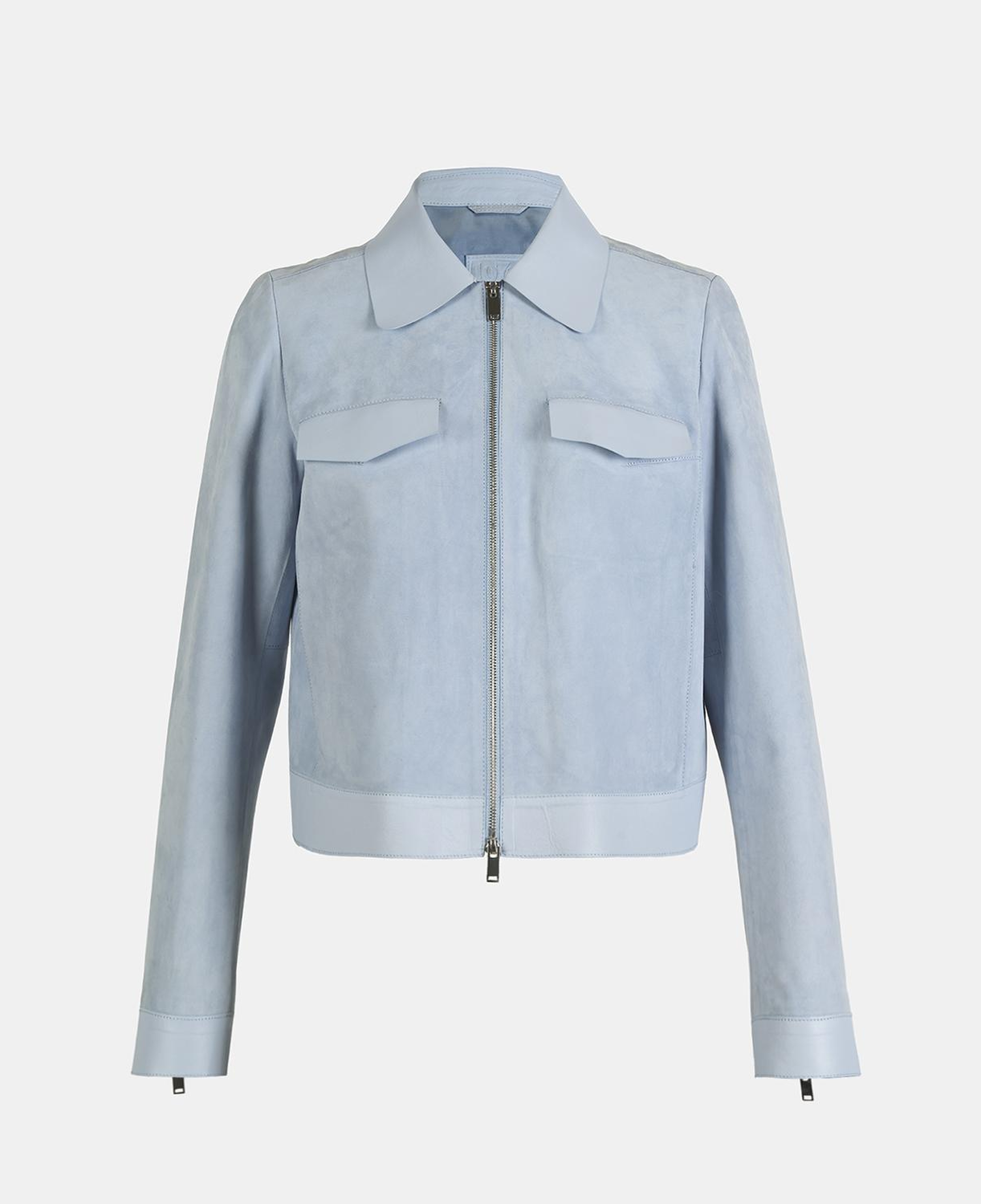 Limited Edition Kadın Mavi Deri Detaylı Fermuarlı Süet Ceket