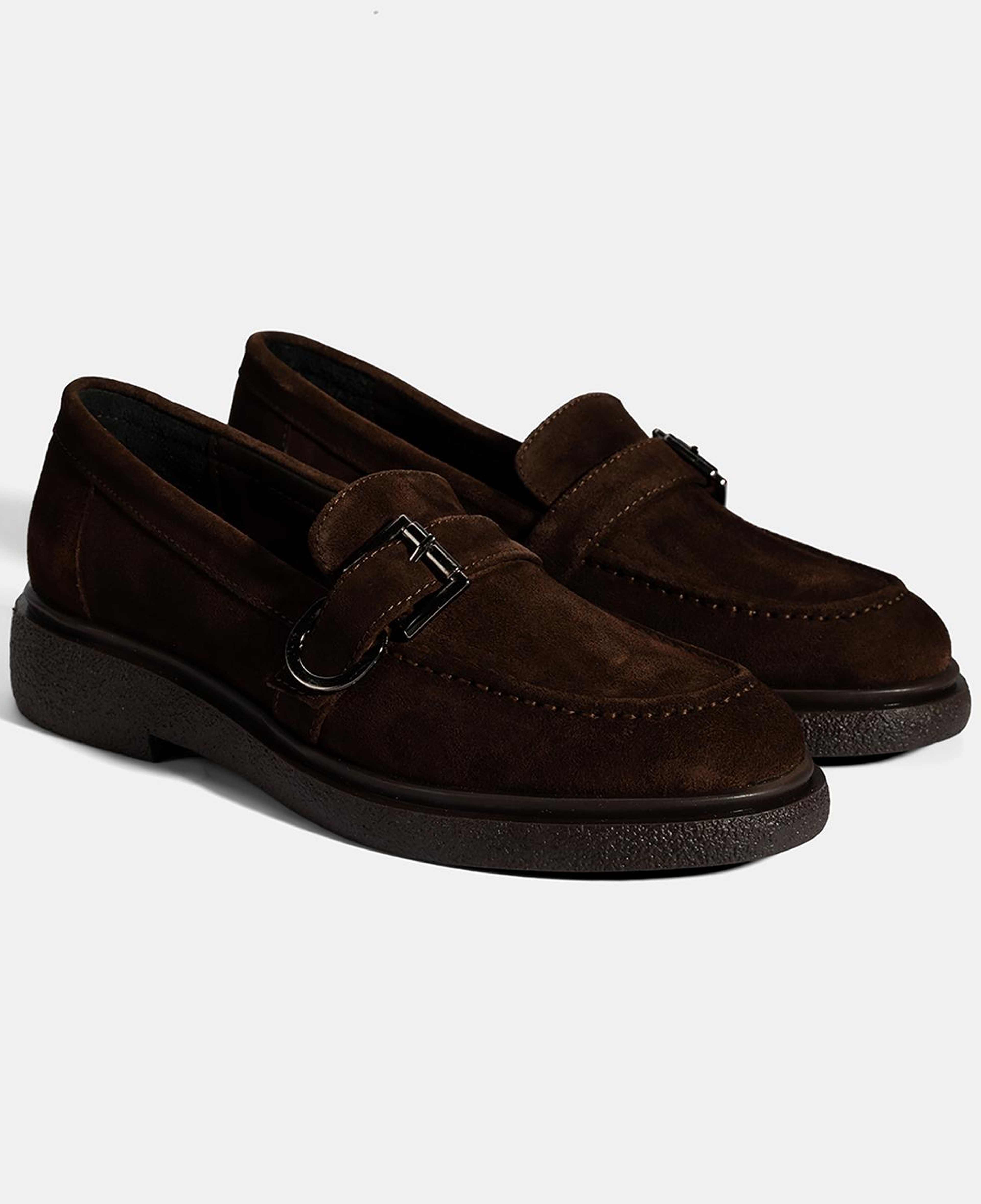 Kadın Kahve Metal Toka Detaylı Süet Loafer