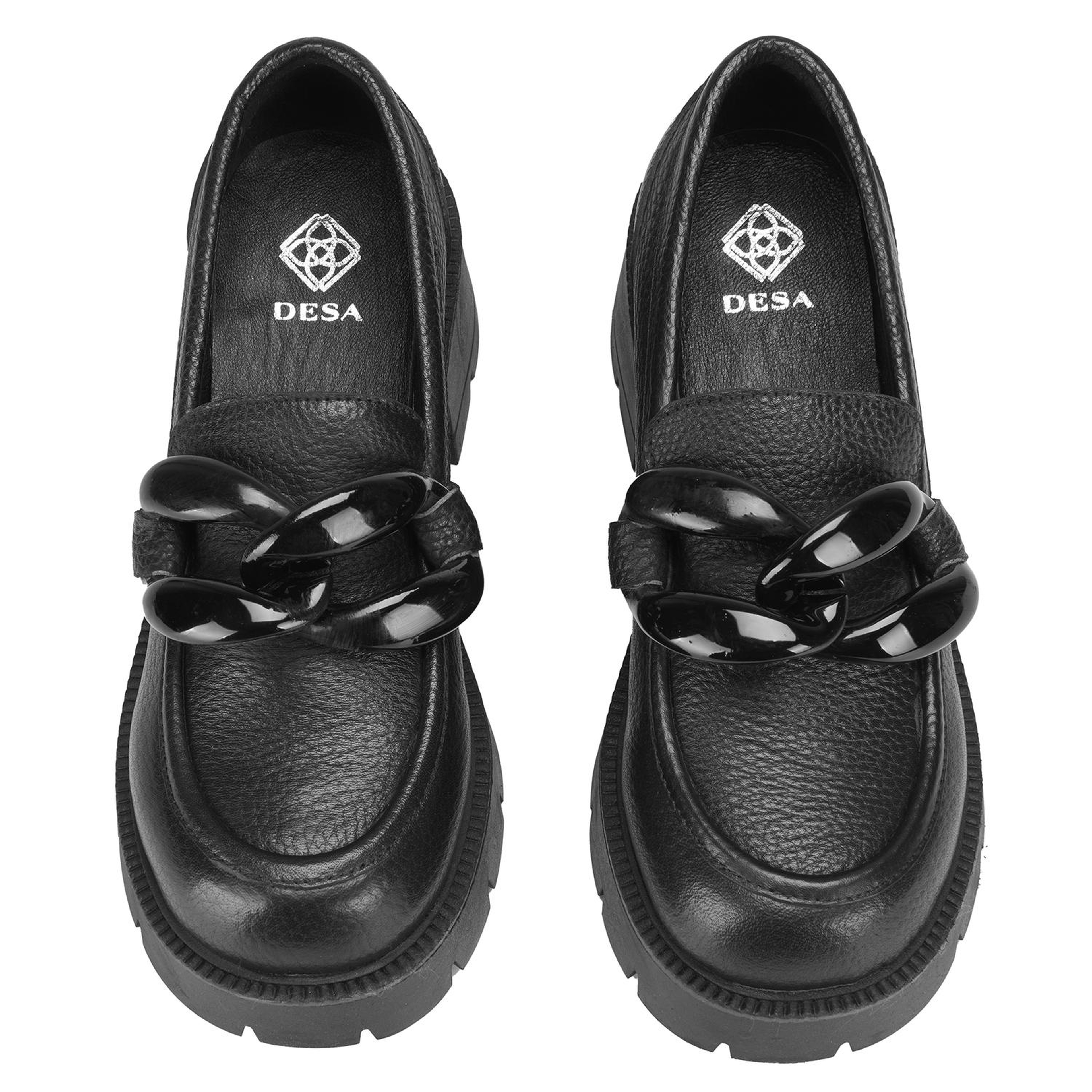 Kadın Siyah Deri Topuklu Loafer