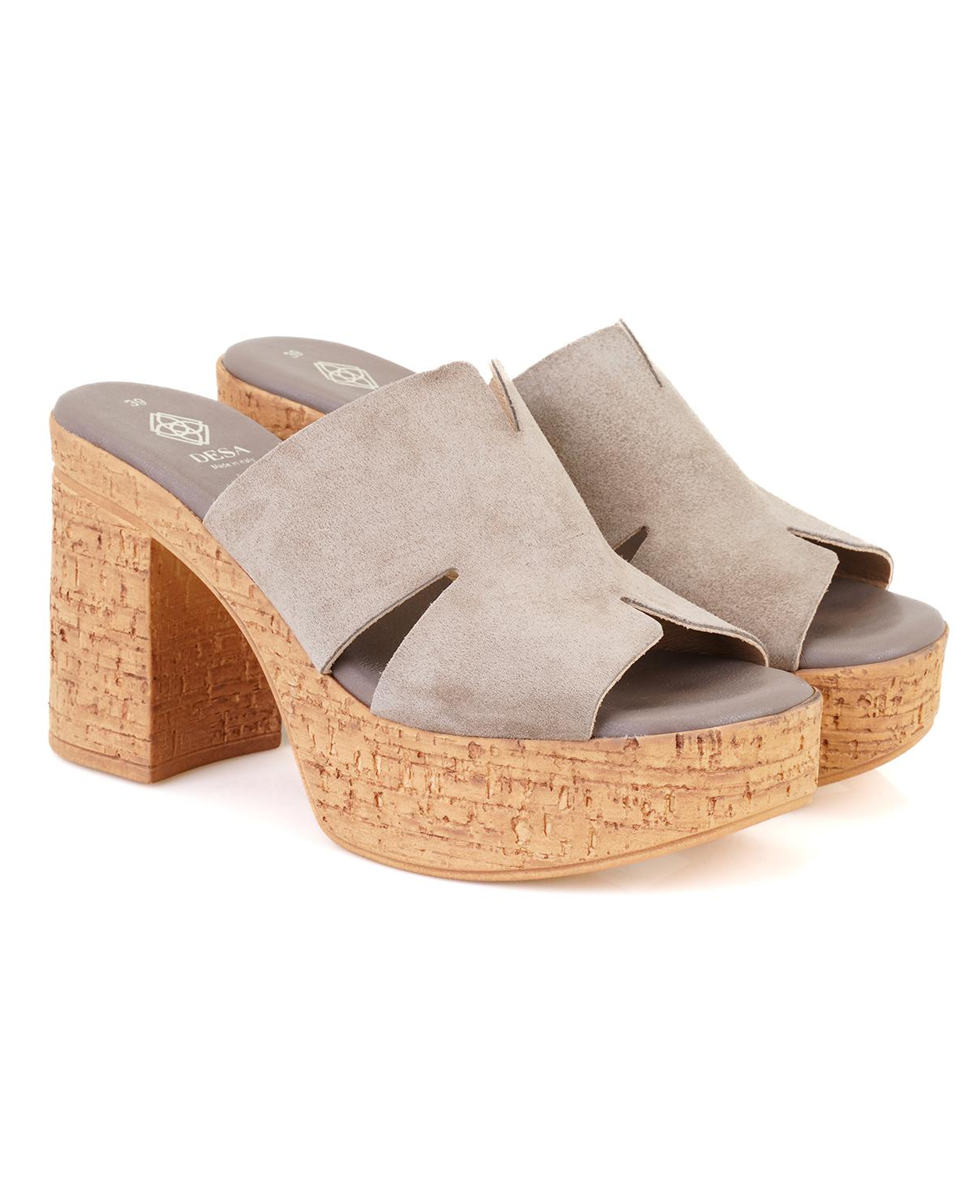 Kadın Vizon Platform Topuklu Deri Terlik