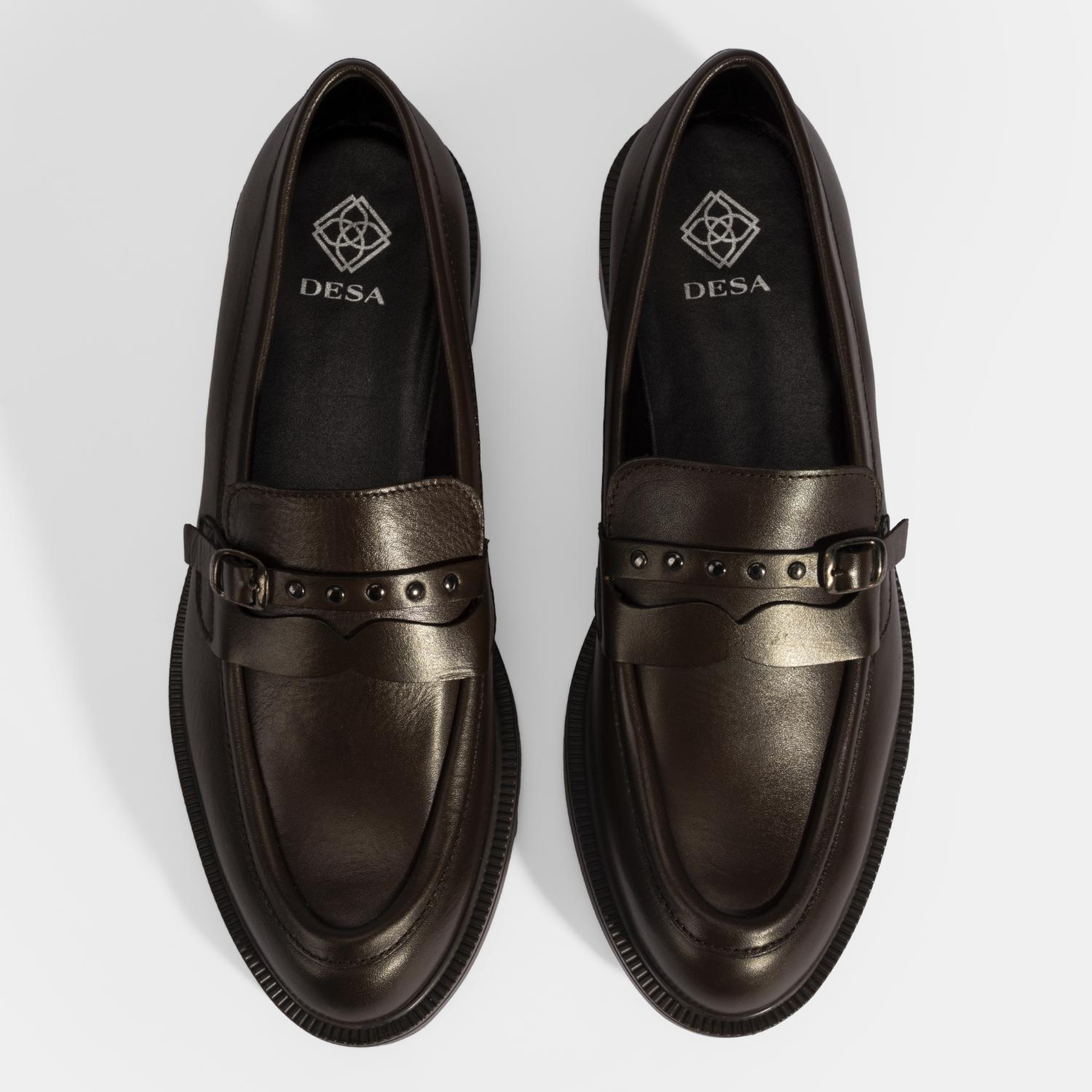 Kadın Kahve Metal Toka Detaylı Deri Loafer