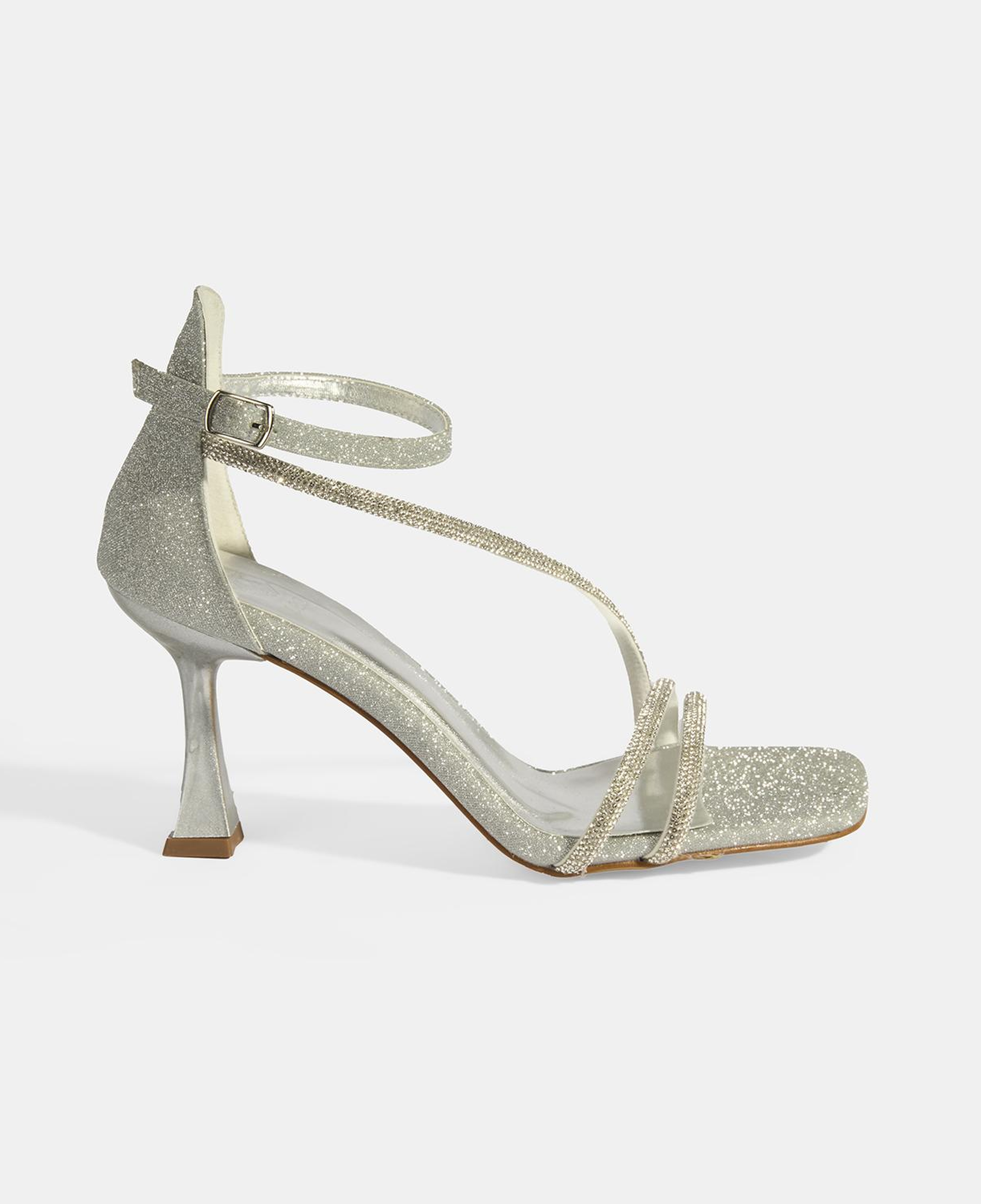 Kadın Gümüş Toka Detaylı Topuklu Abiye Sandalet