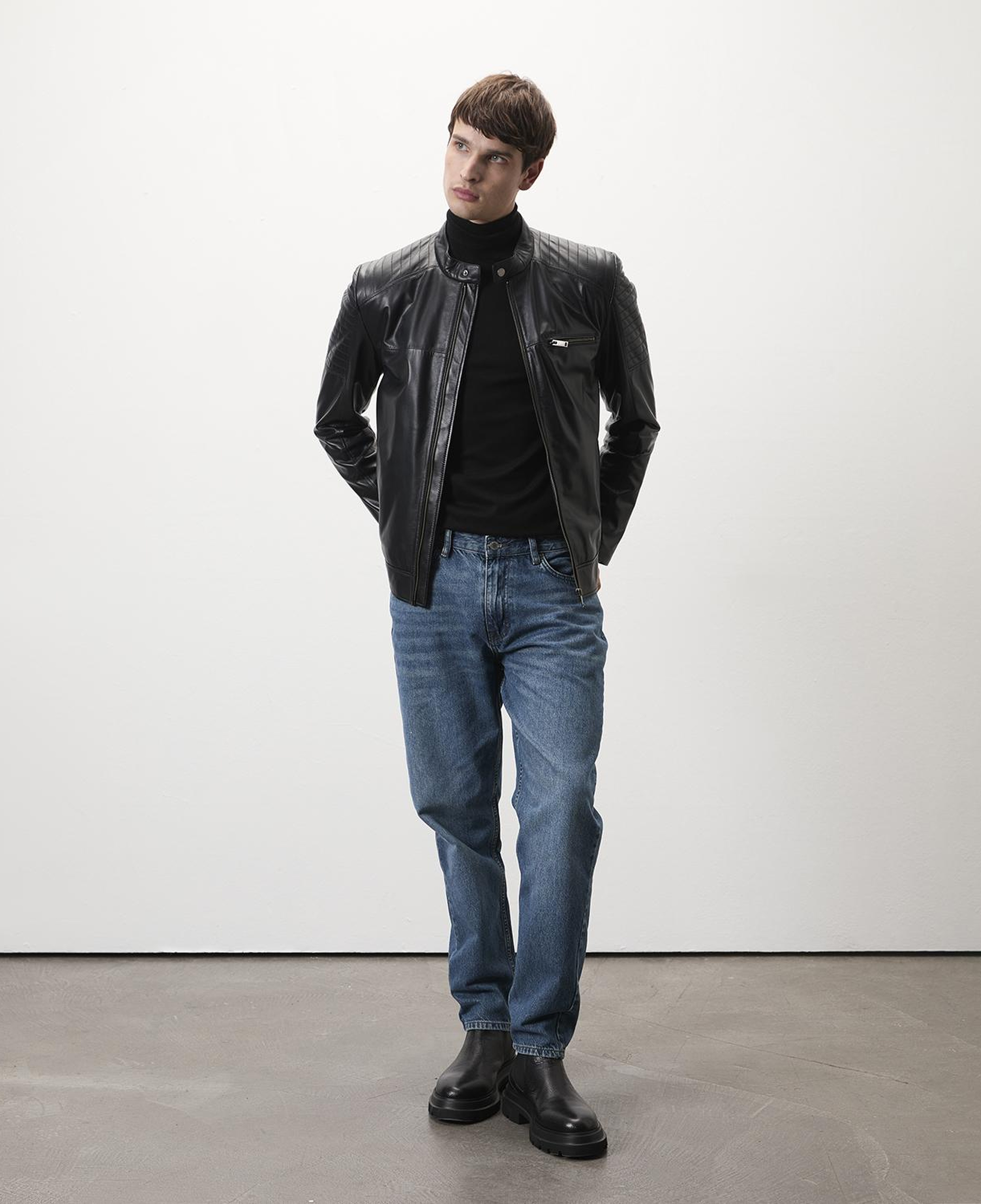 Steven Siyah Erkek Deri Mont