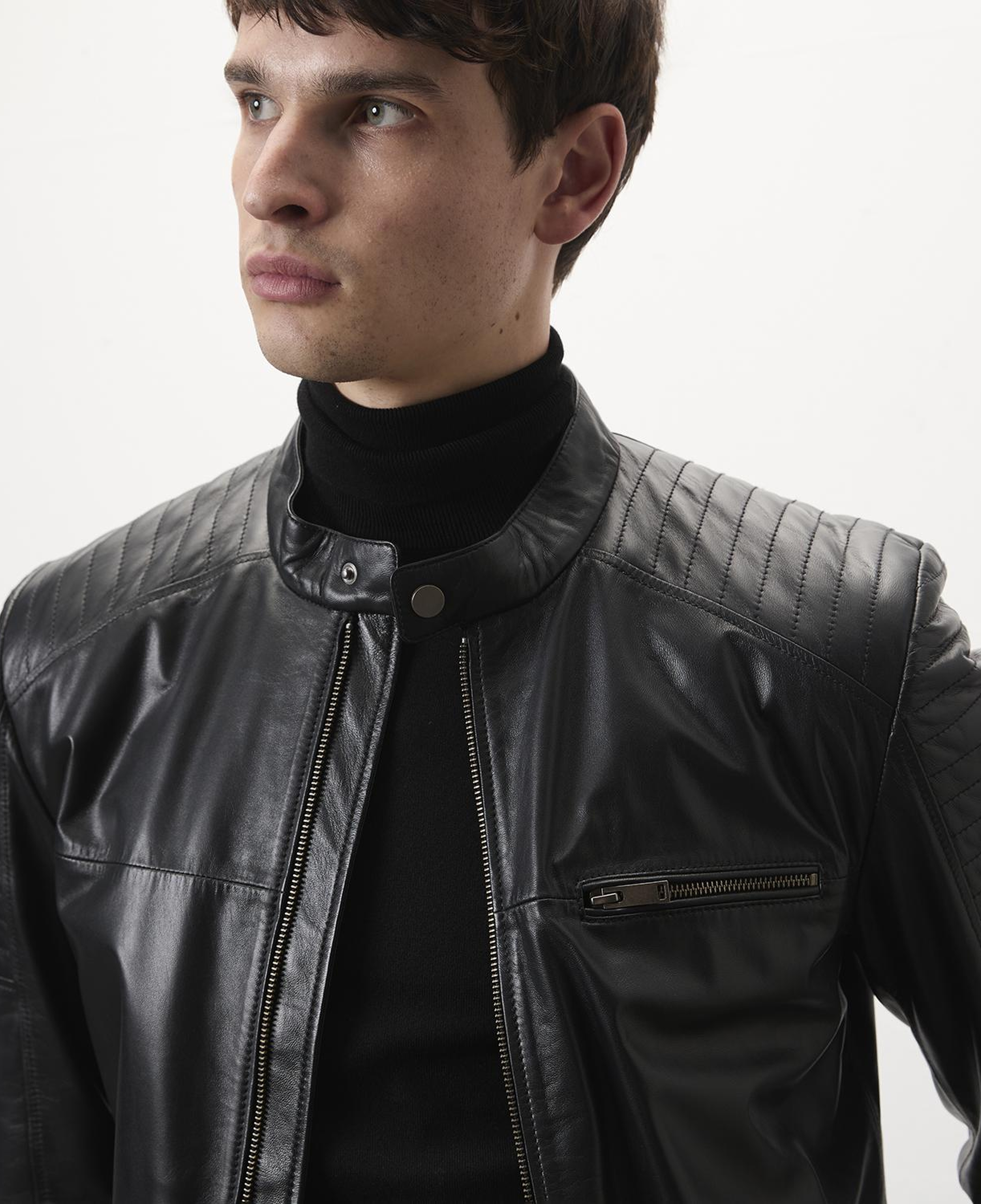 Steven Siyah Erkek Deri Mont