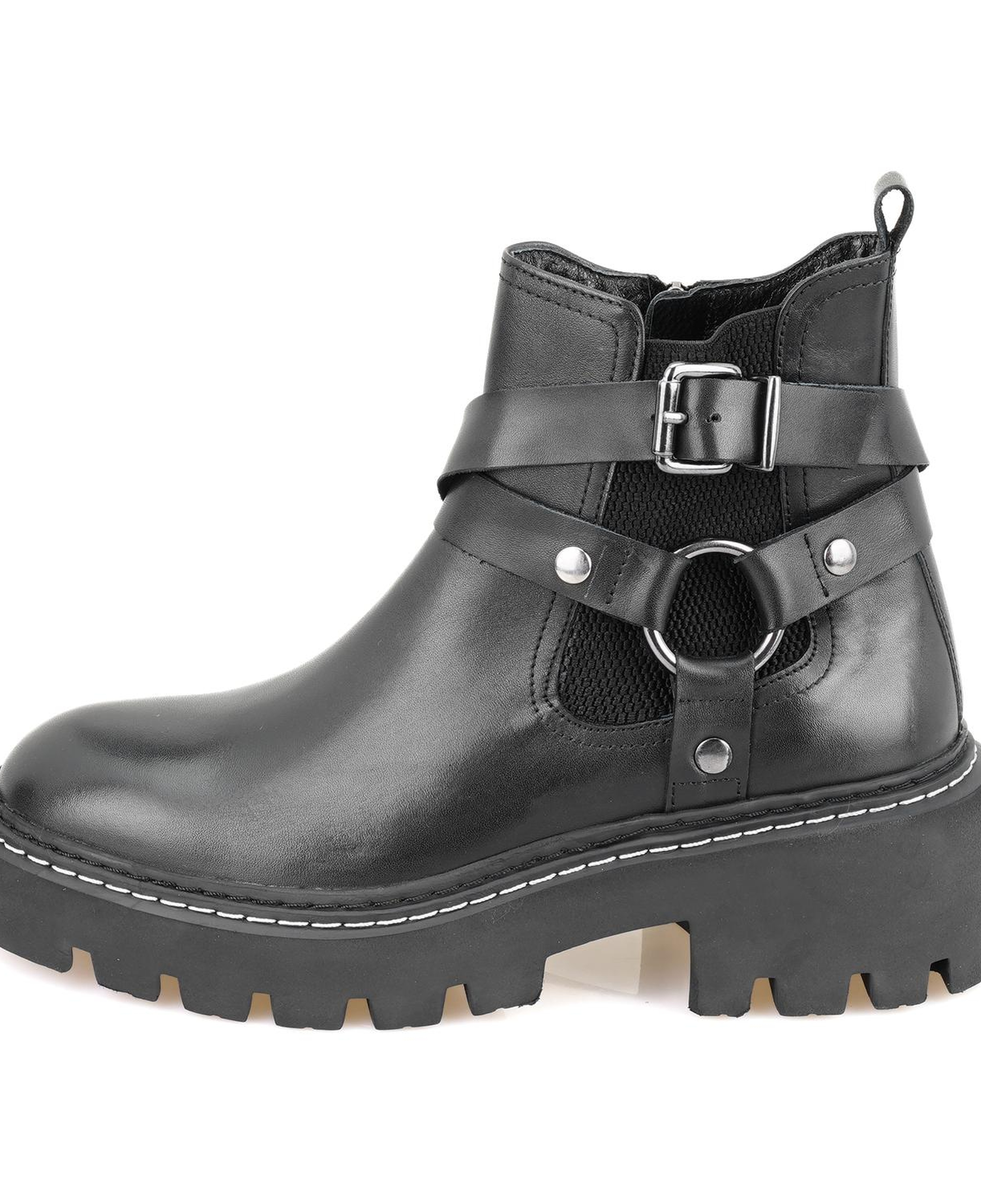 Kadın Siyah Fermuarlı Deri Bot