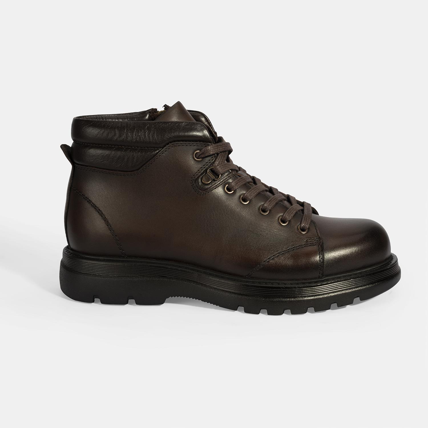 Erkek Kahve Bağcıklı Deri Bot