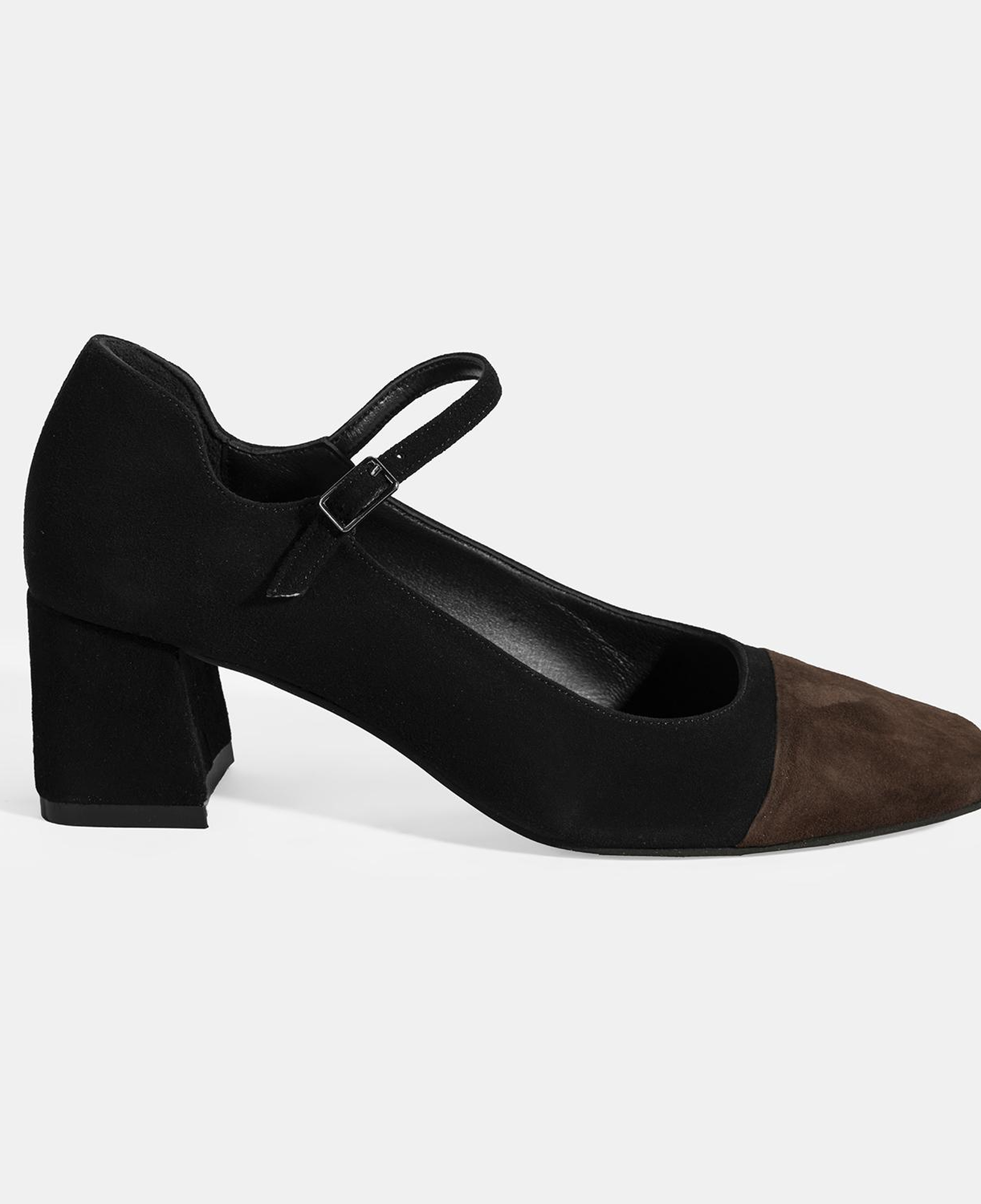 Kadın Siyah Ayarlanabilir Tokalı Süet Topuklu Ayakkabı