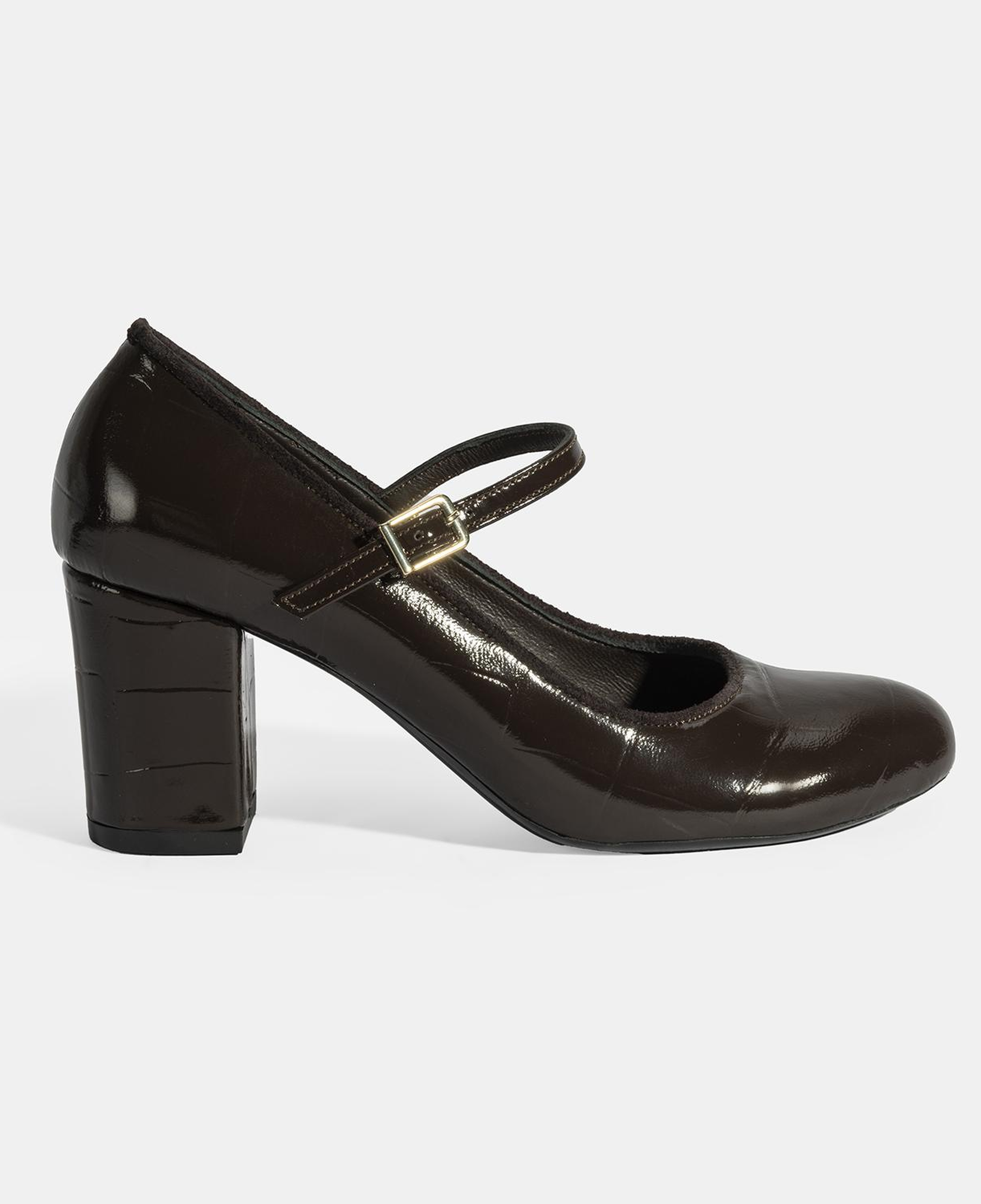 Kadın Kahve Ayarlanabilir Metal Tokalı Mary Jane Topuklu Ayakkabı