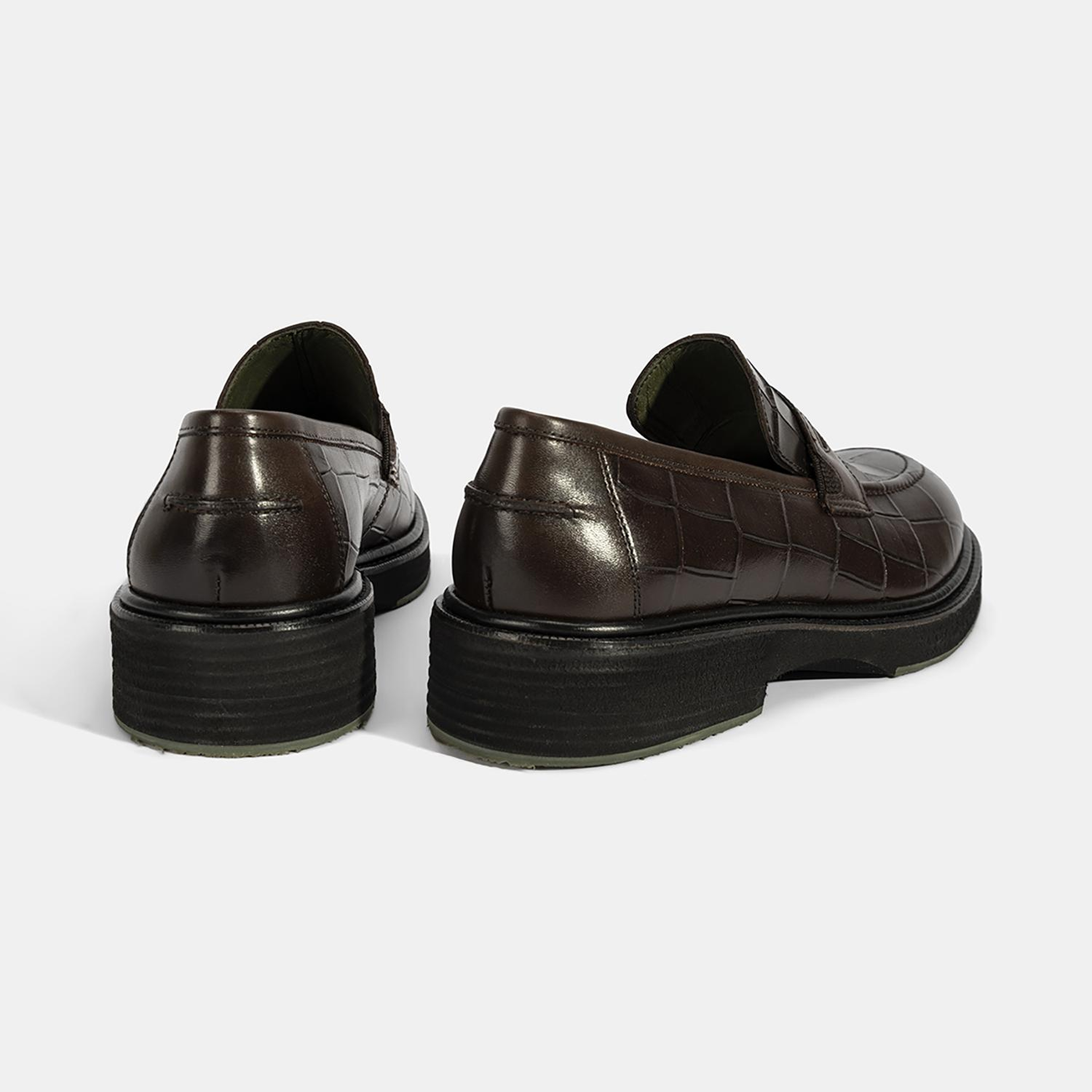 Erkek Kahve Kroko Baskılı Deri Loafer