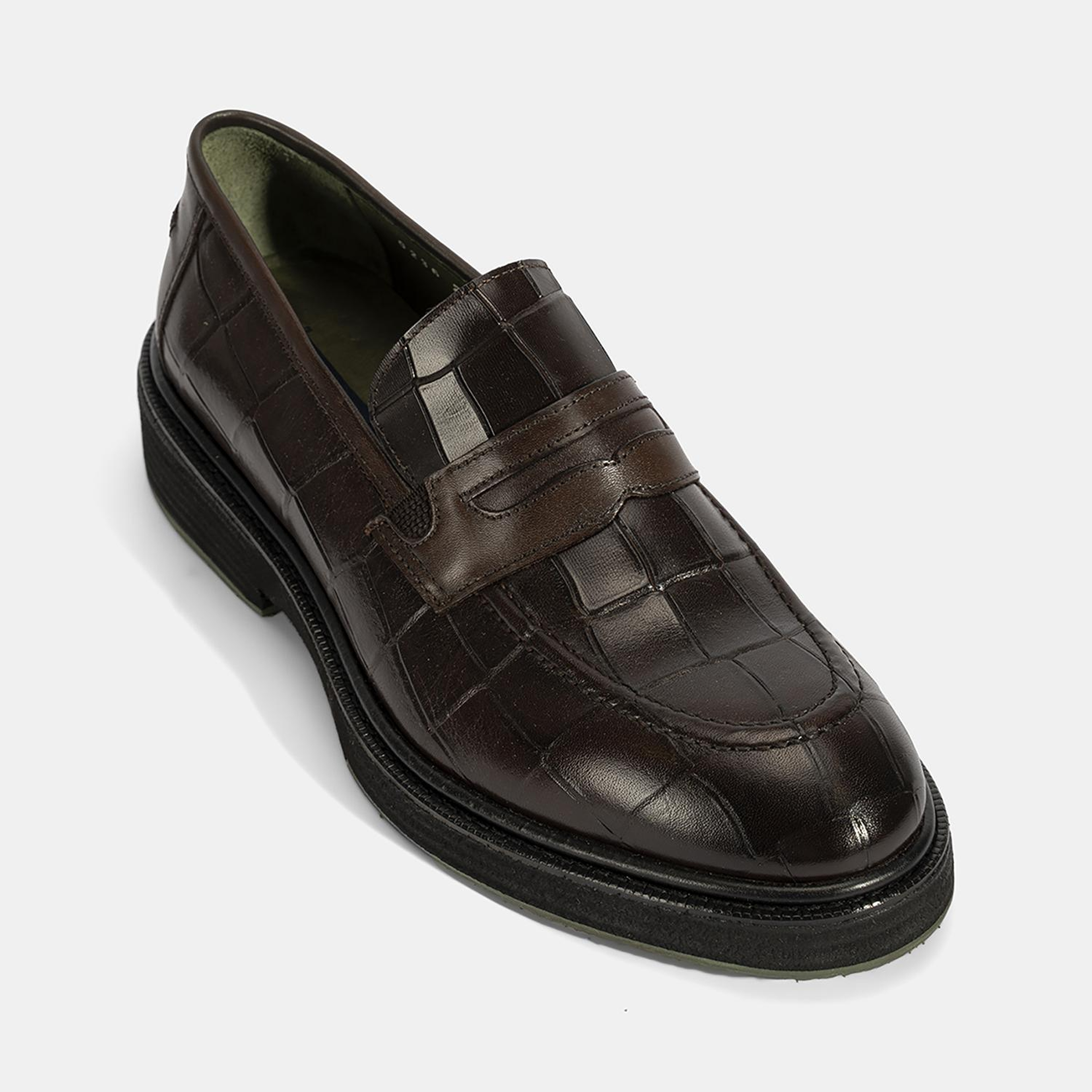Erkek Kahve Kroko Baskılı Deri Loafer