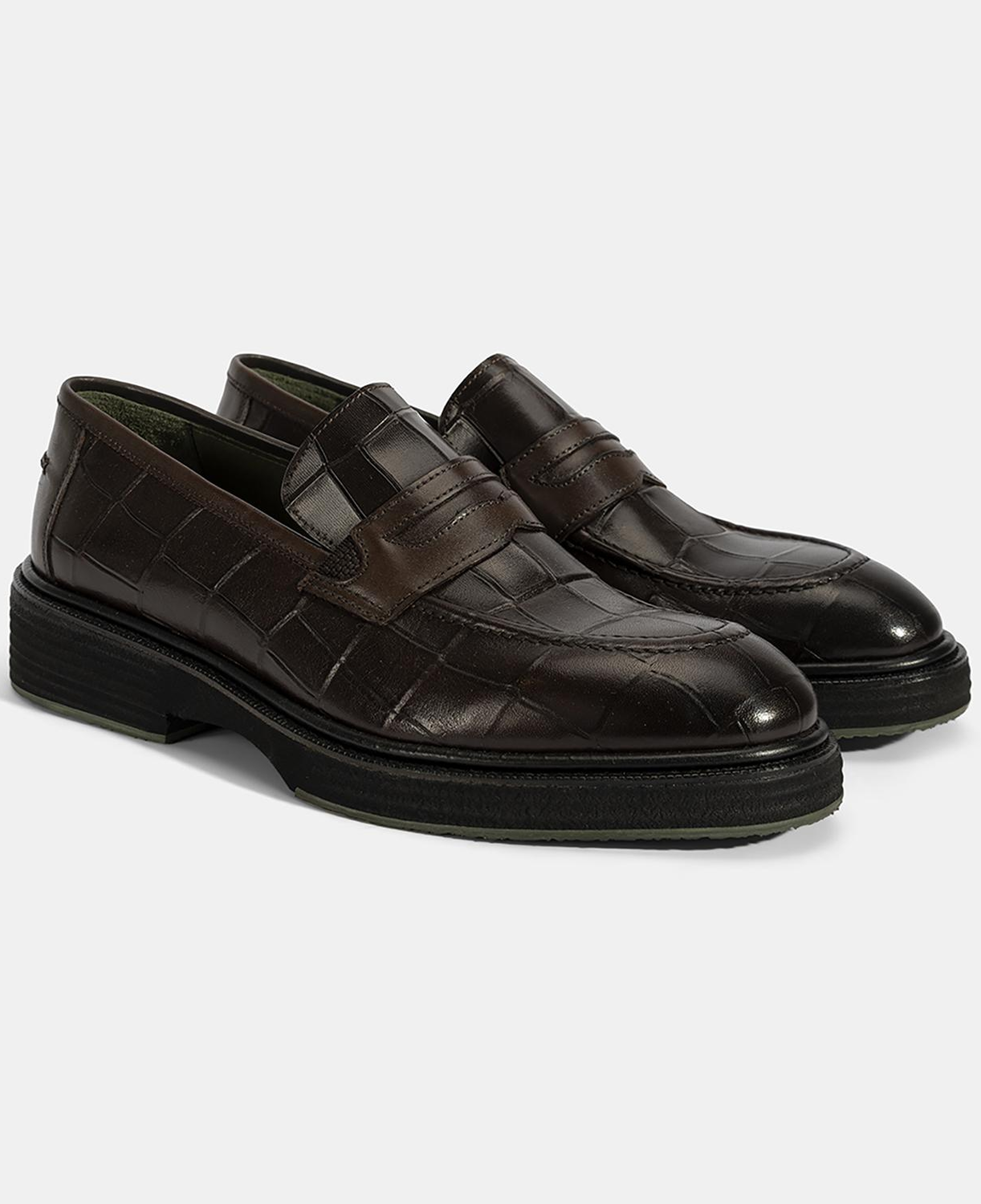 Erkek Kahve Kroko Baskılı Deri Loafer
