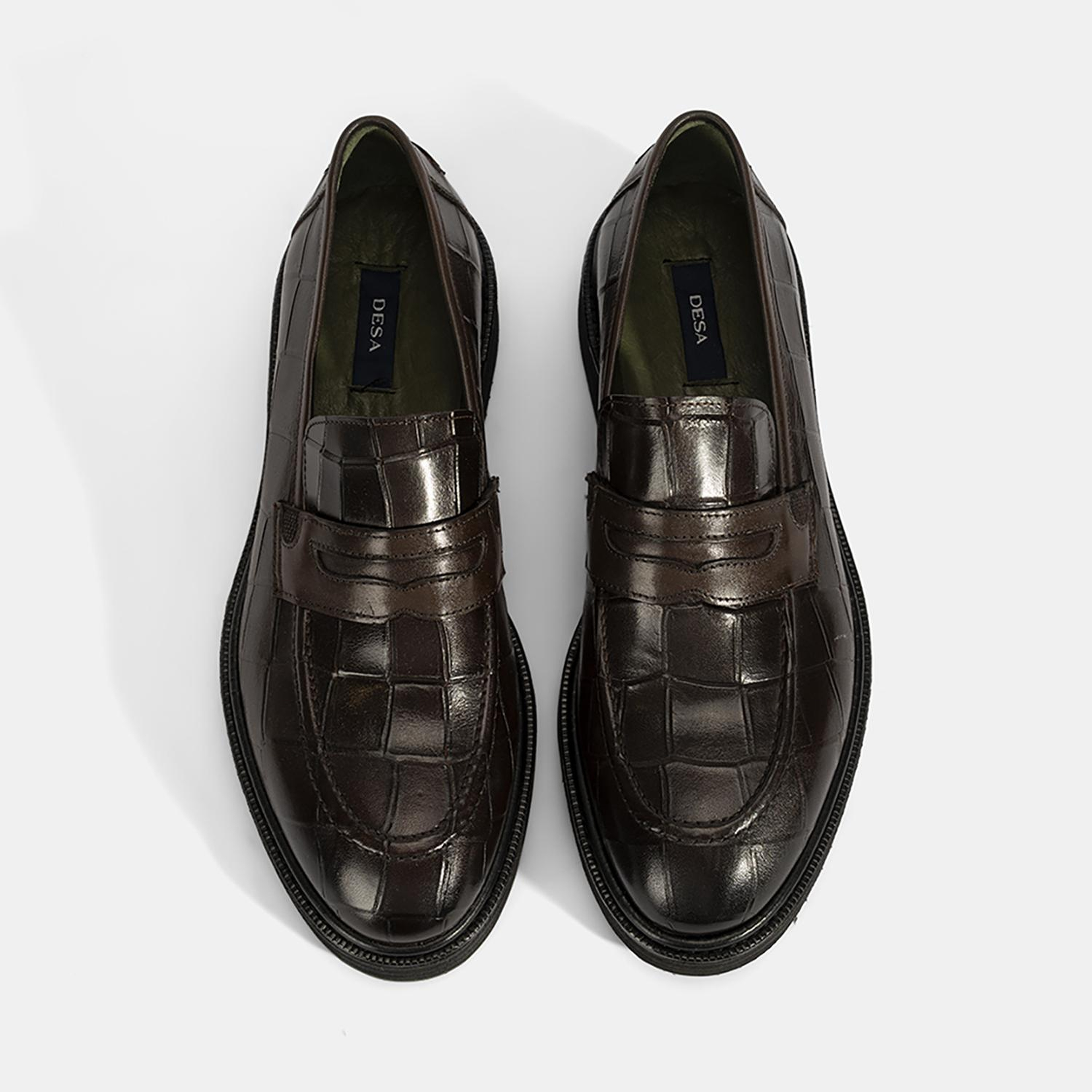 Erkek Kahve Kroko Baskılı Deri Loafer