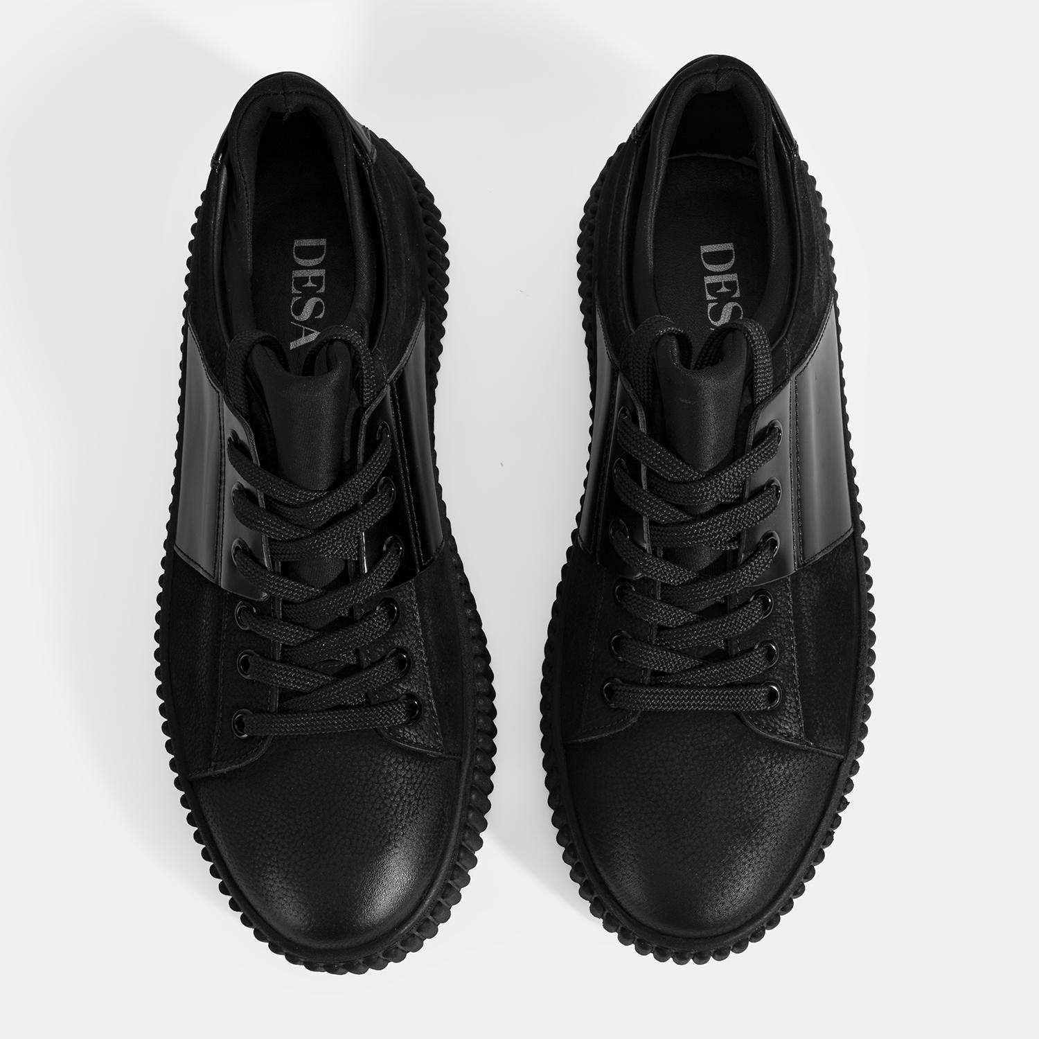 Erkek Siyah Bağcıklı Deri Spor Ayakkabı