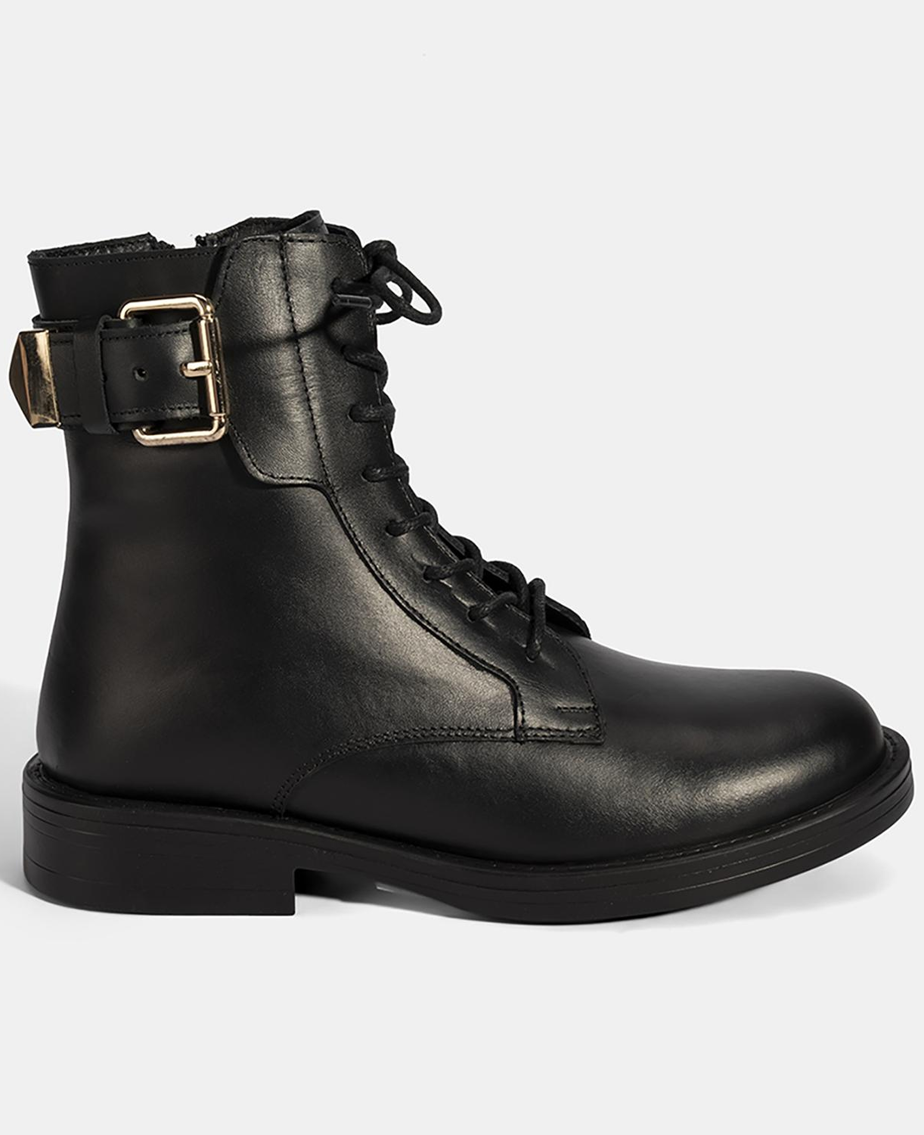 Kadın Siyah Bağcıklı Deri Postal Bot