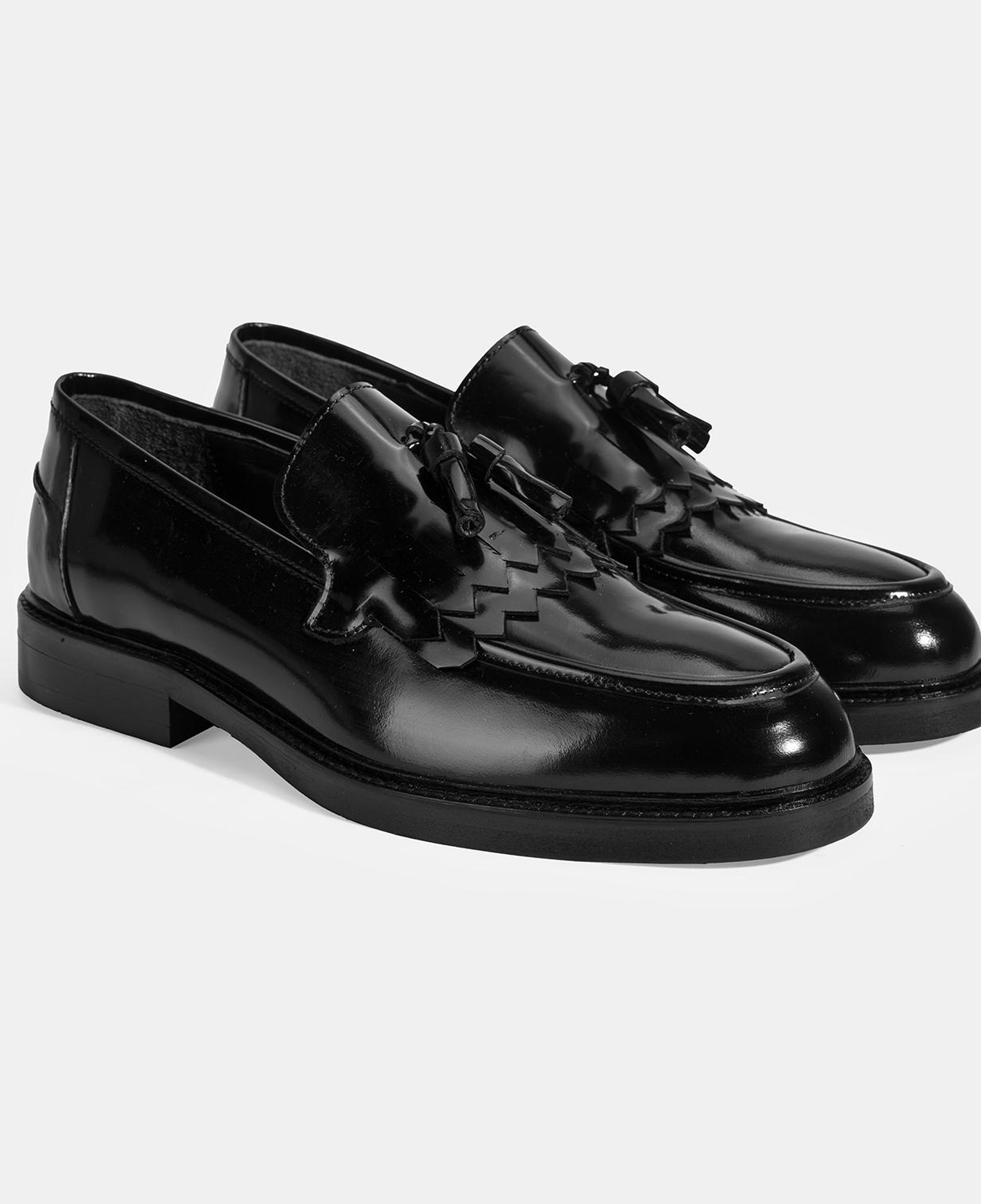 Erkek Siyah Püskül Detaylı Deri Loafer