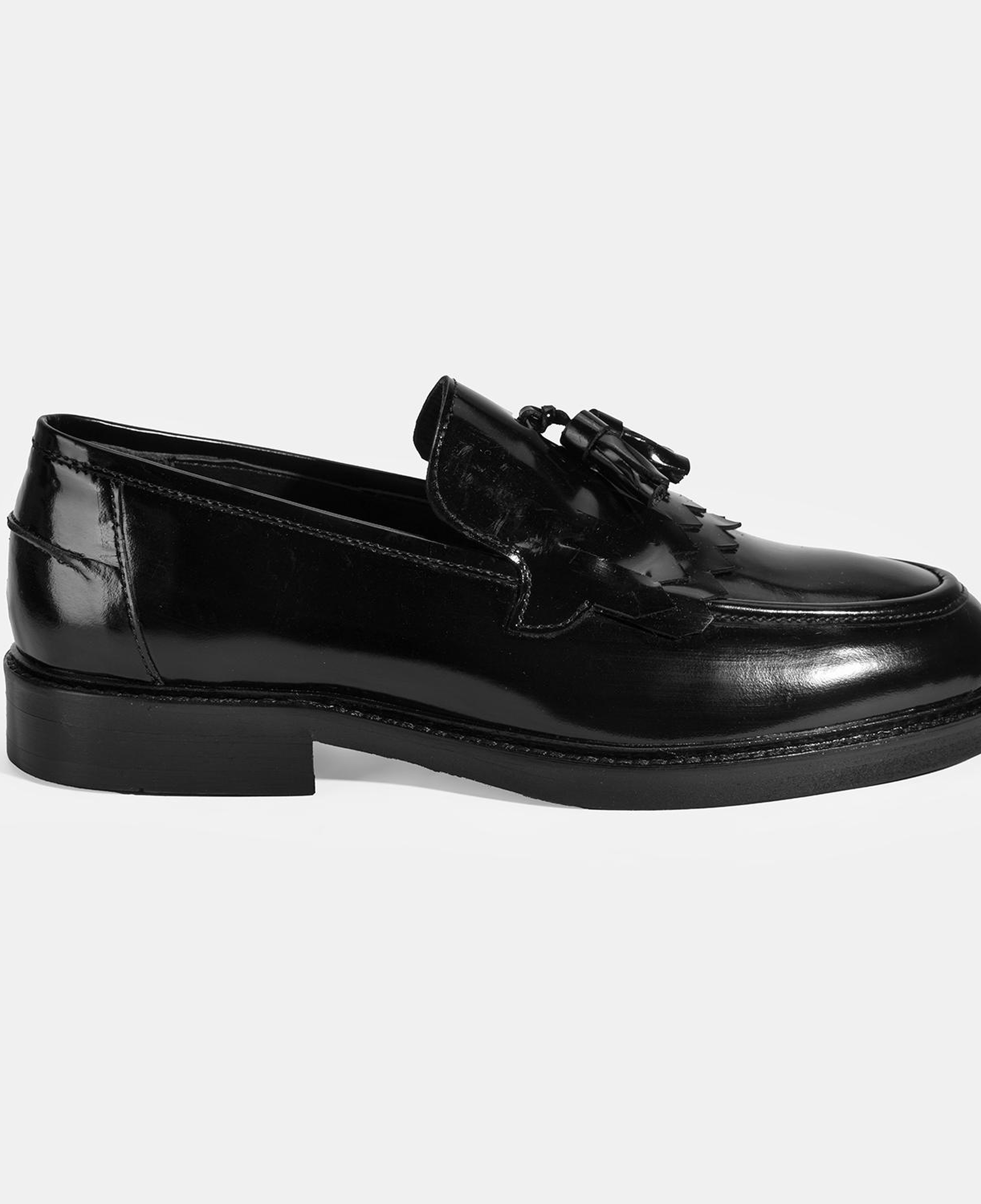 Erkek Siyah Püskül Detaylı Deri Loafer