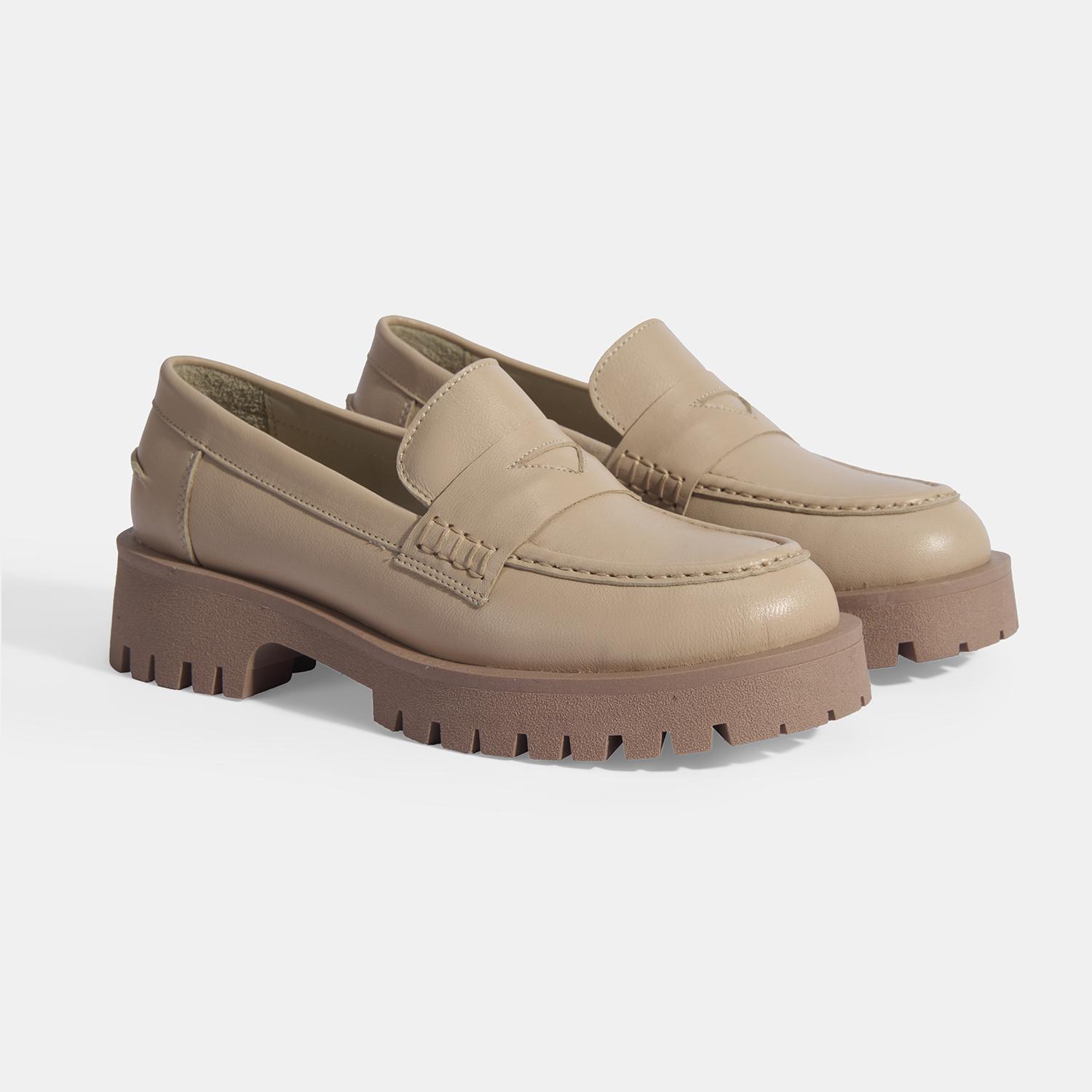 Kadın Taba Slip-On Deri Loafer