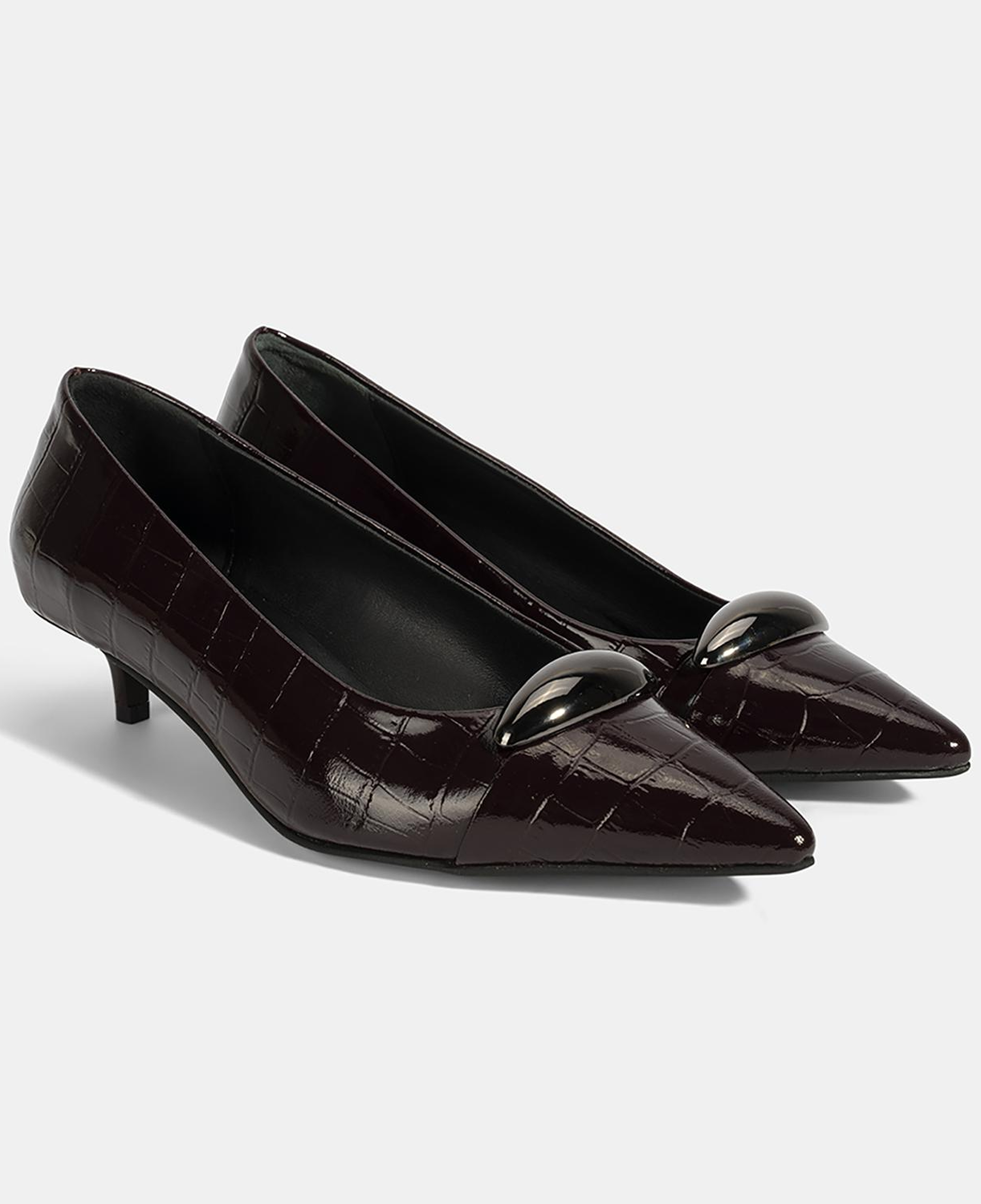 Kadın Bordo Kroko Baskılı Deri Topuklu Ayakkabı