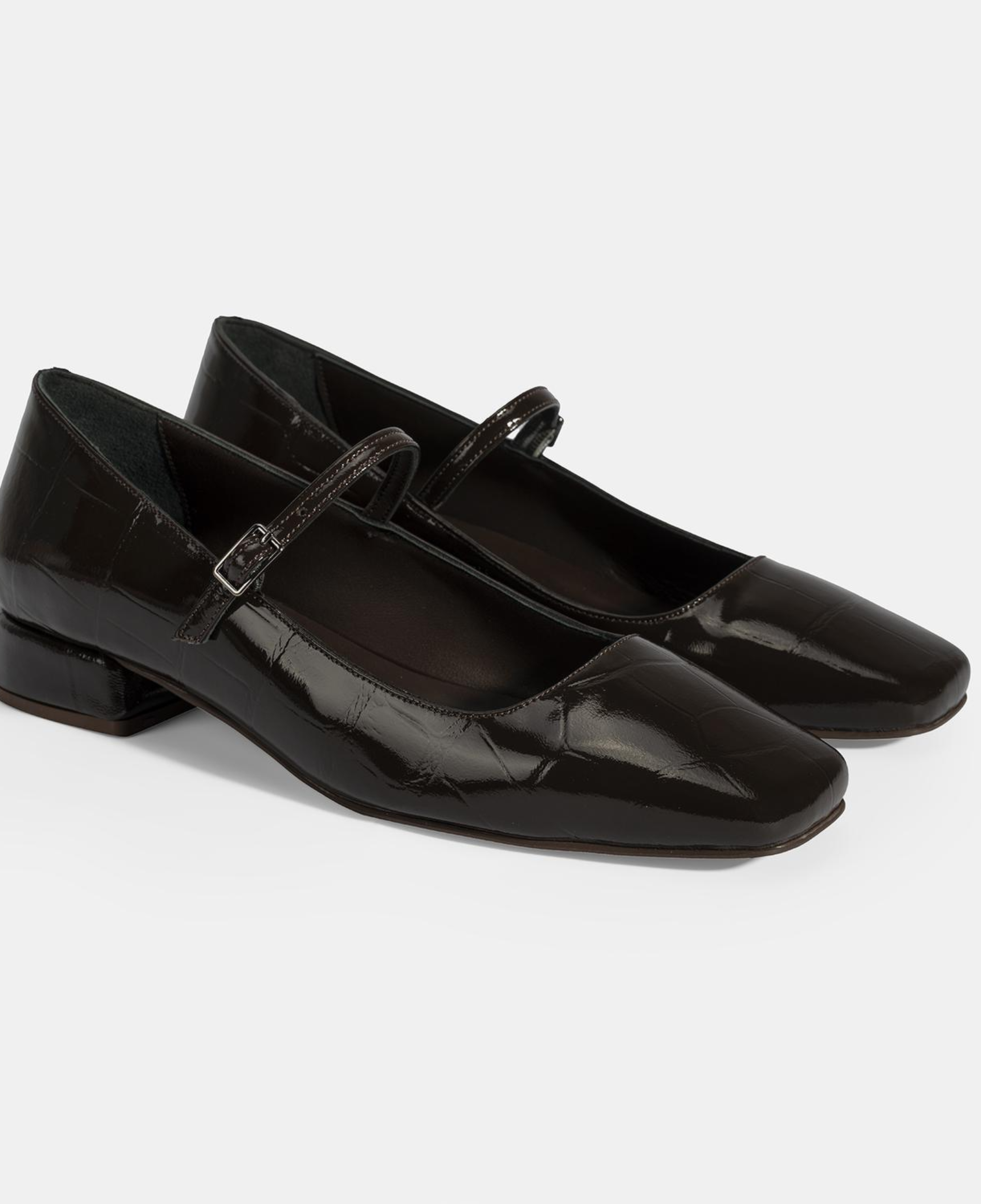 Kadın Kahve Kroko Baskılı Mary Jane Günlük Ayakkabı