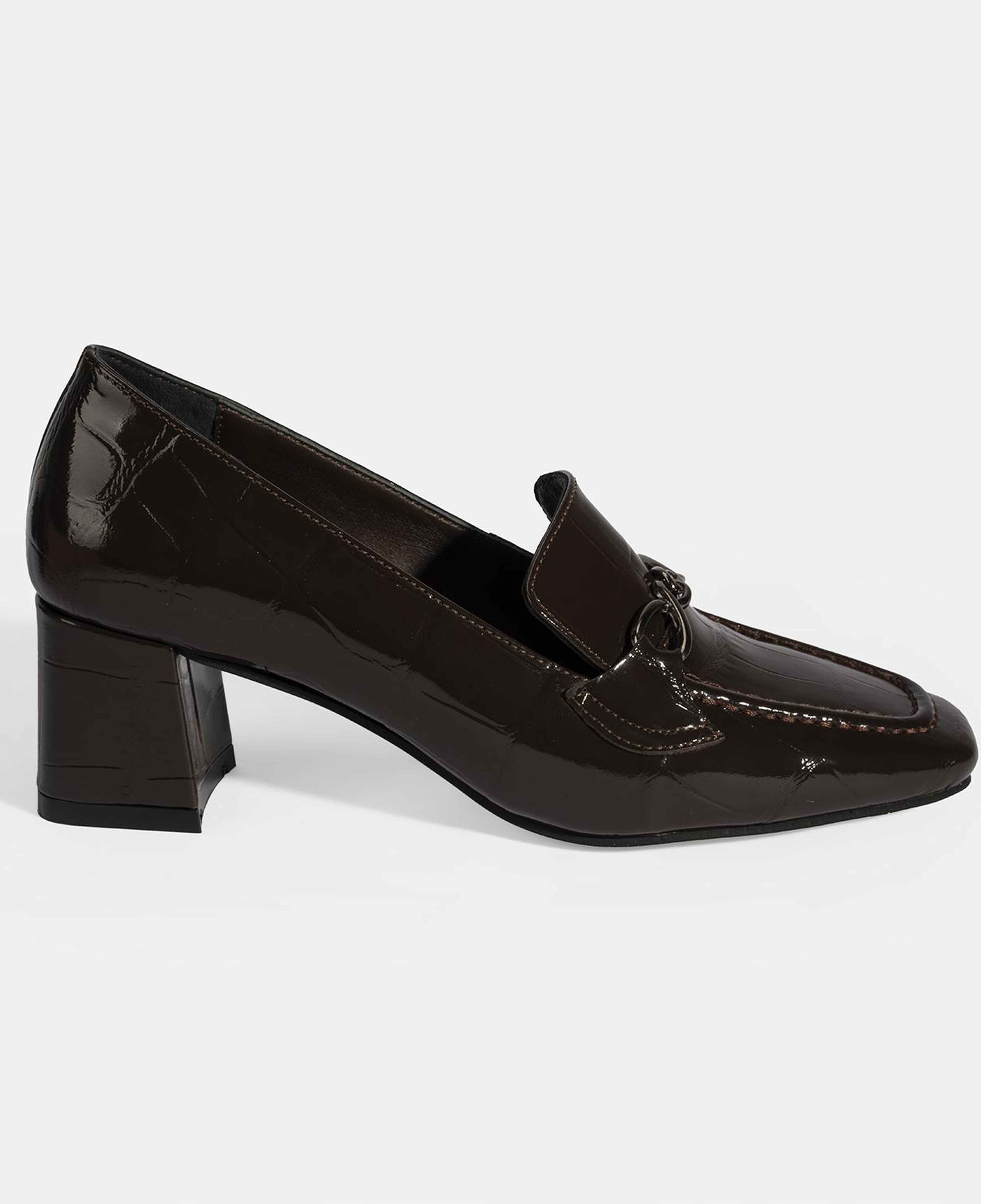 Kadın Kahve Kroko Baskılı Topuklu Rugan Loafer