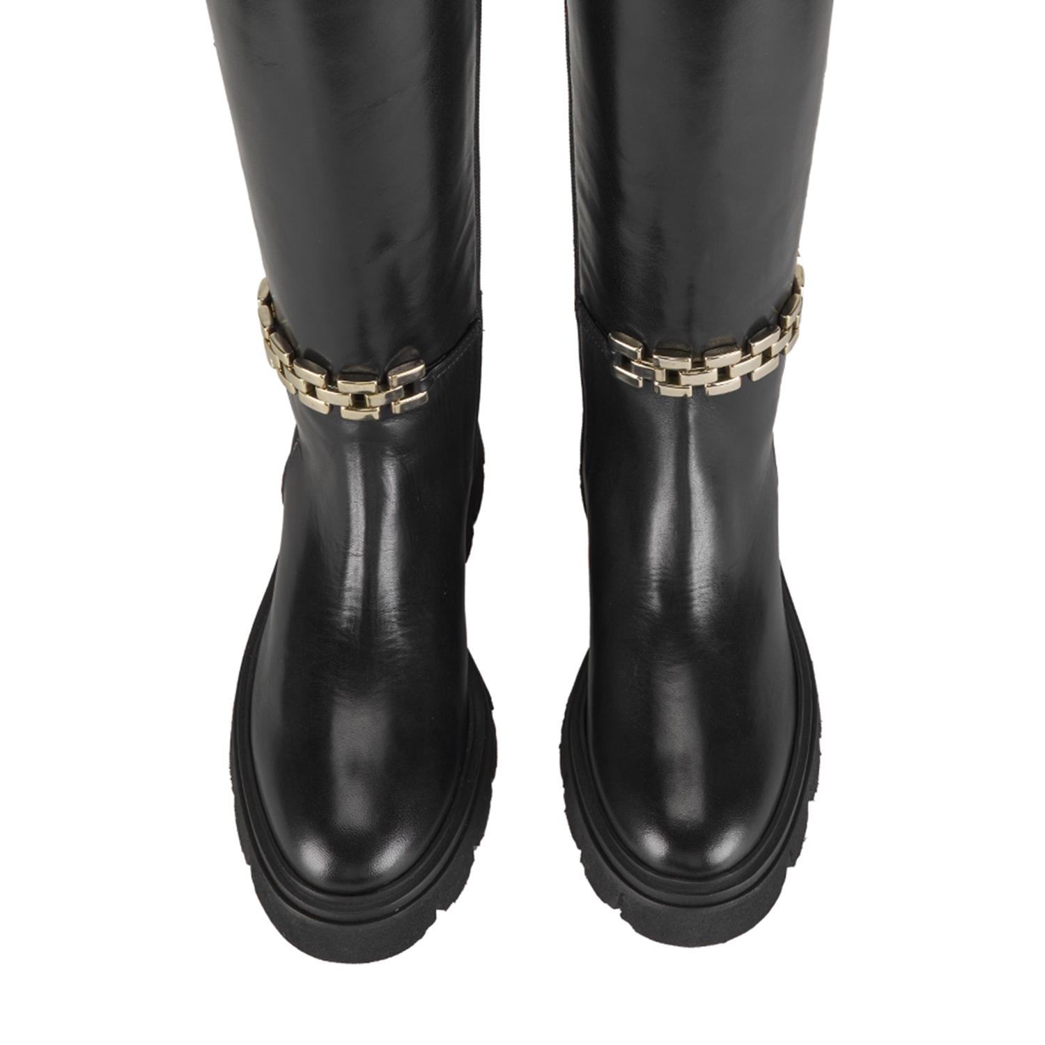 Luca Grossi Kadın Siyah Deri Zincir Detaylı Çizme