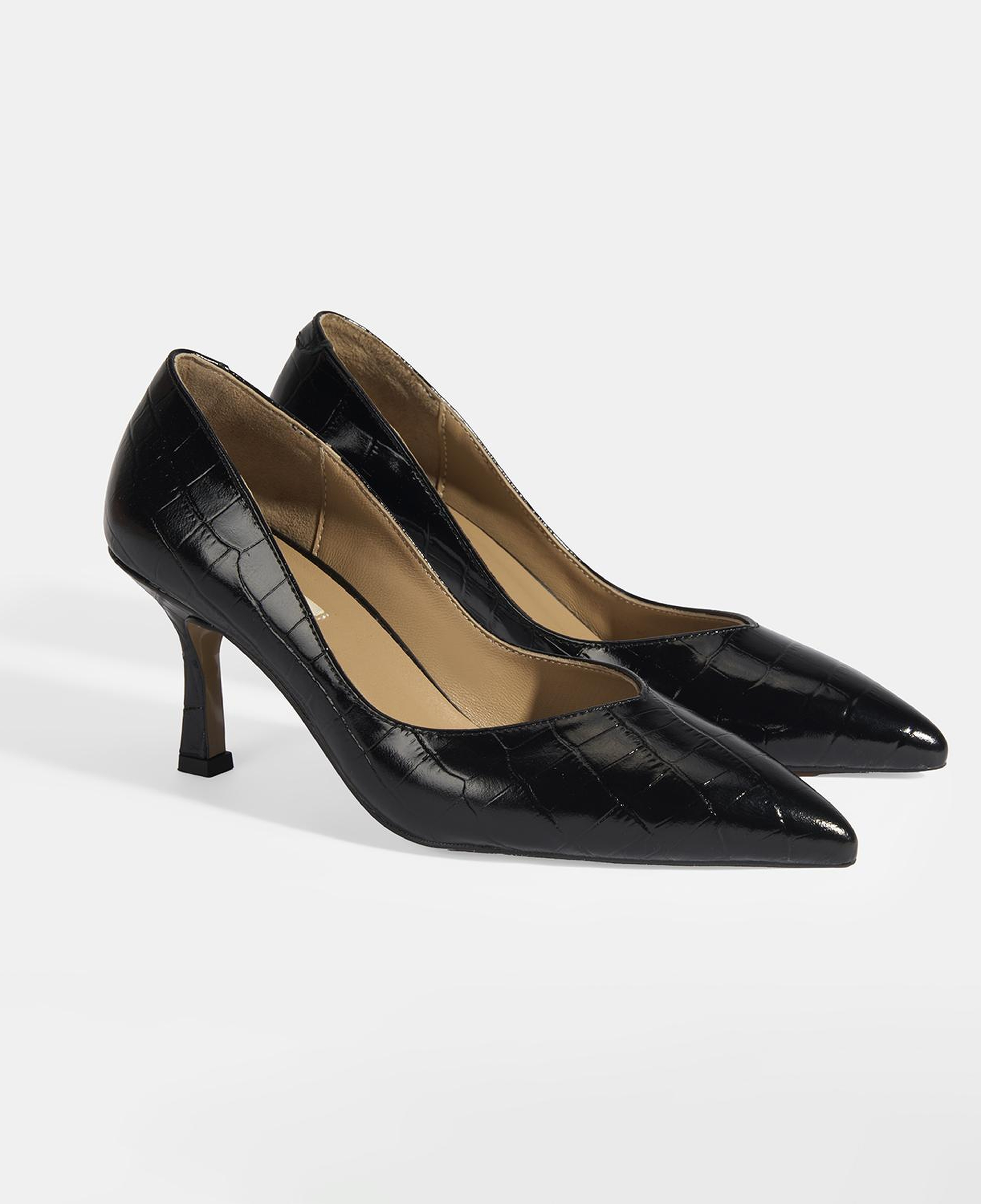 Kadın Siyah Kroko Baskılı Deri Stiletto