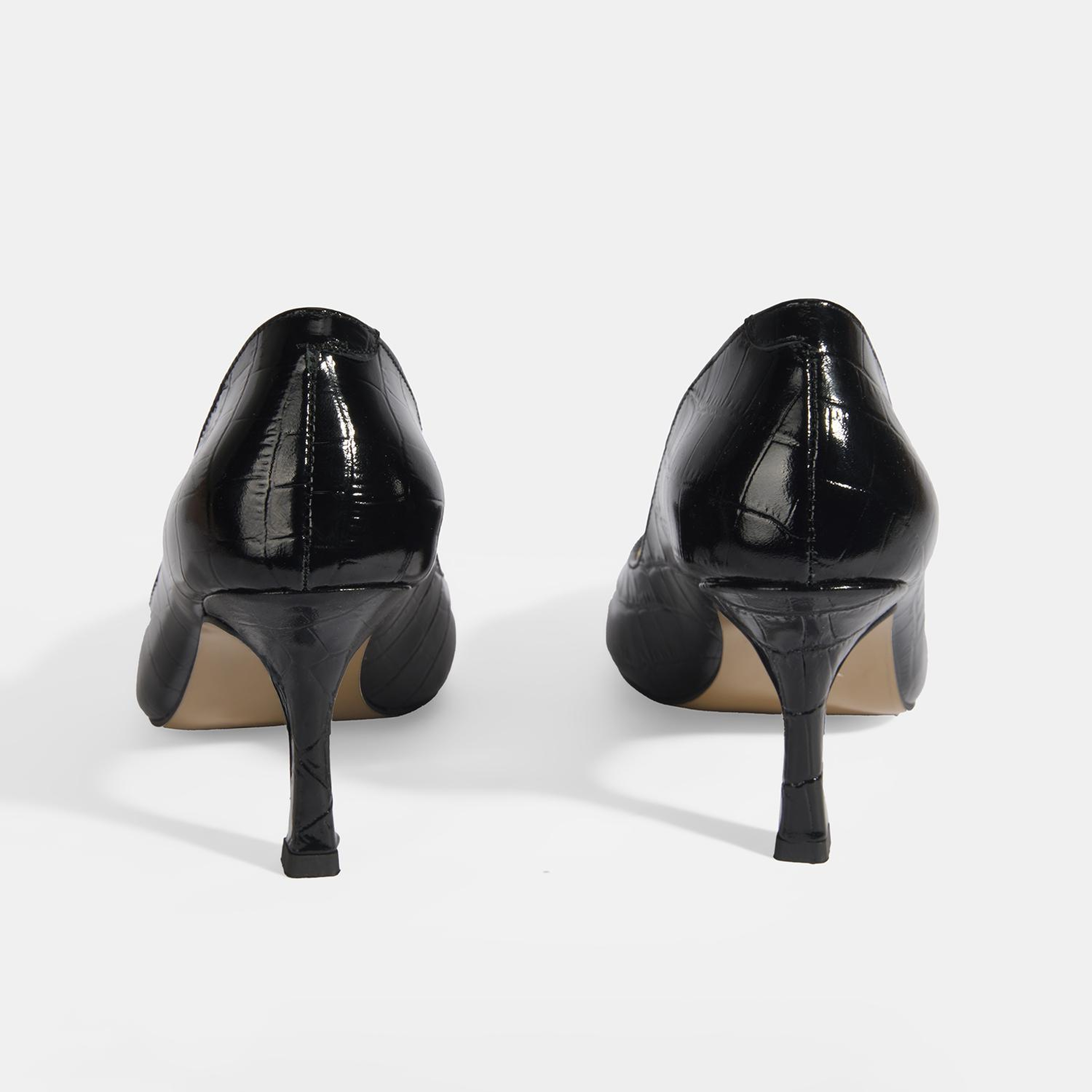 Kadın Siyah Kroko Baskılı Deri Stiletto