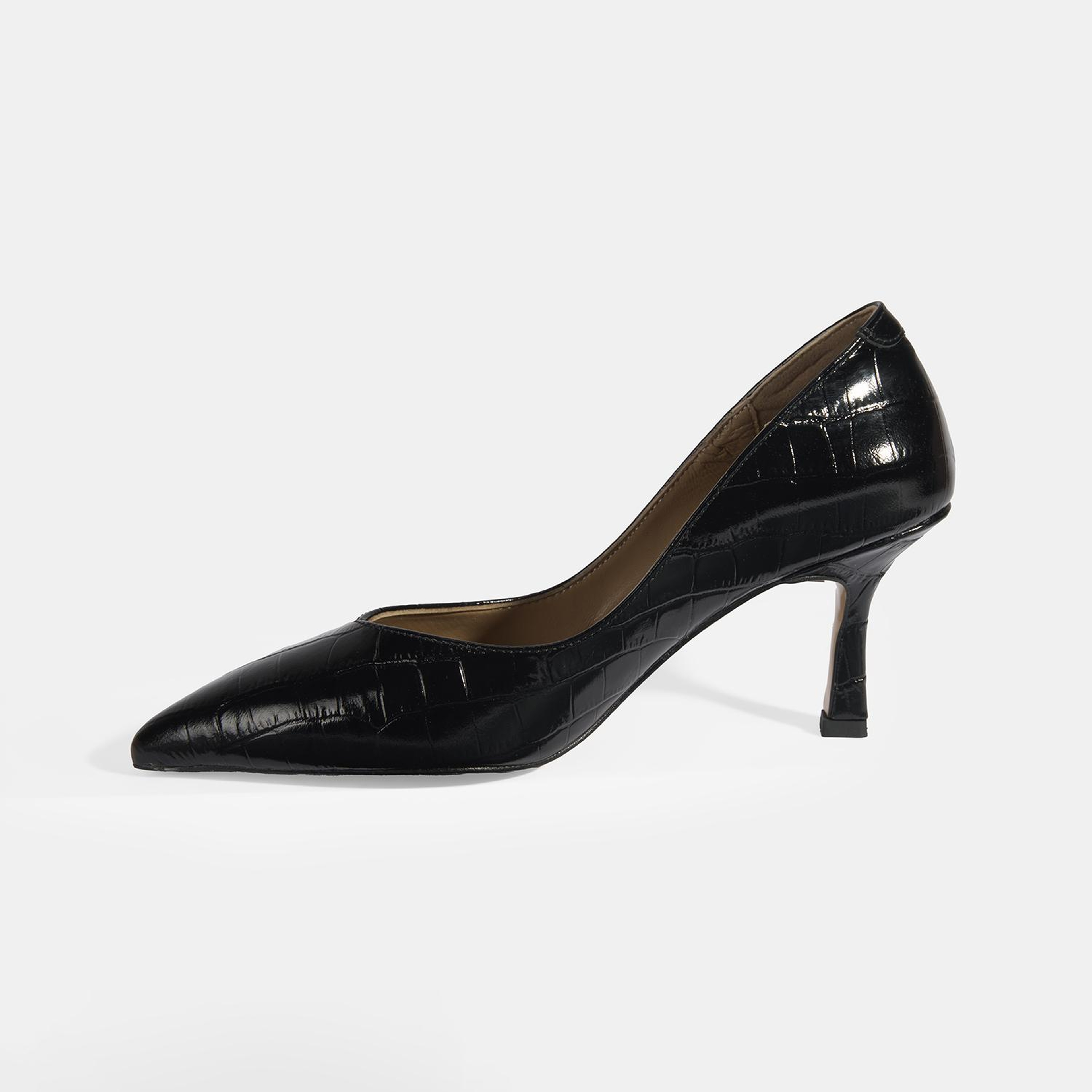 Kadın Siyah Kroko Baskılı Deri Stiletto