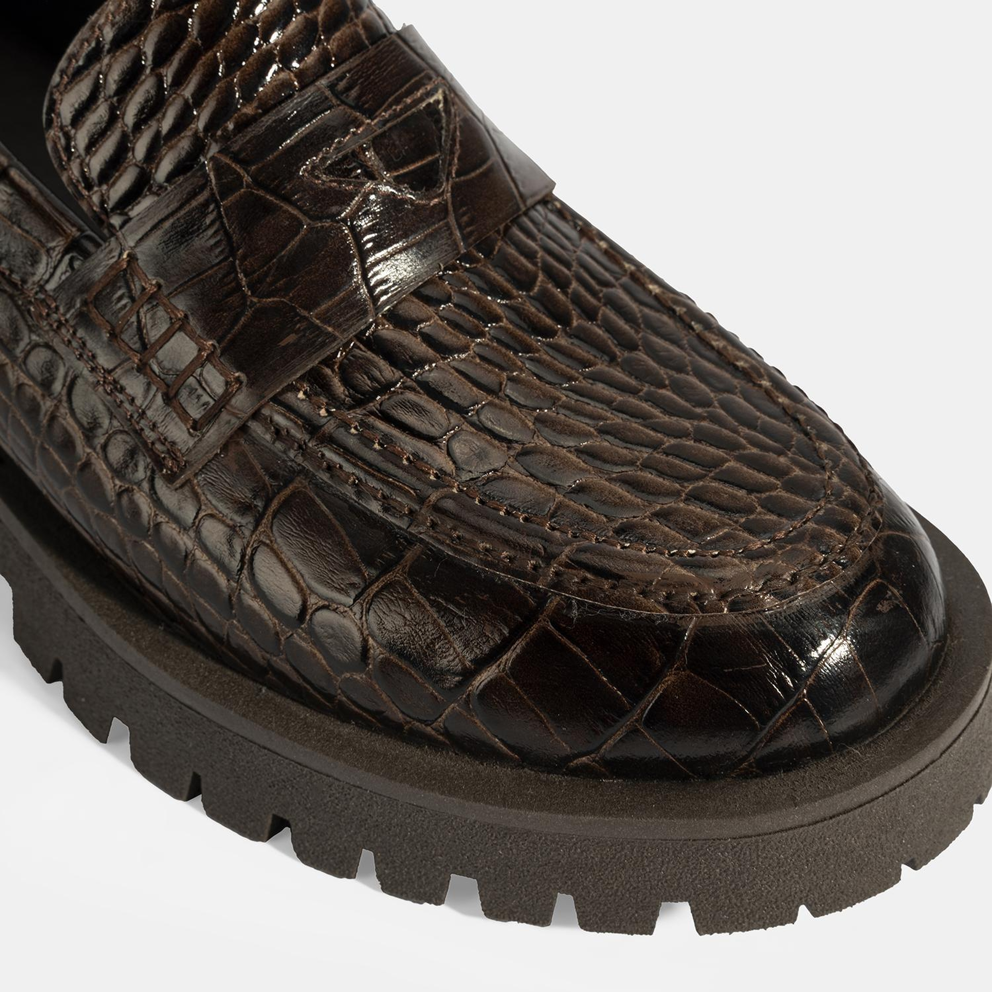 Kadın Kahve Kroko Basklı Deri Loafer