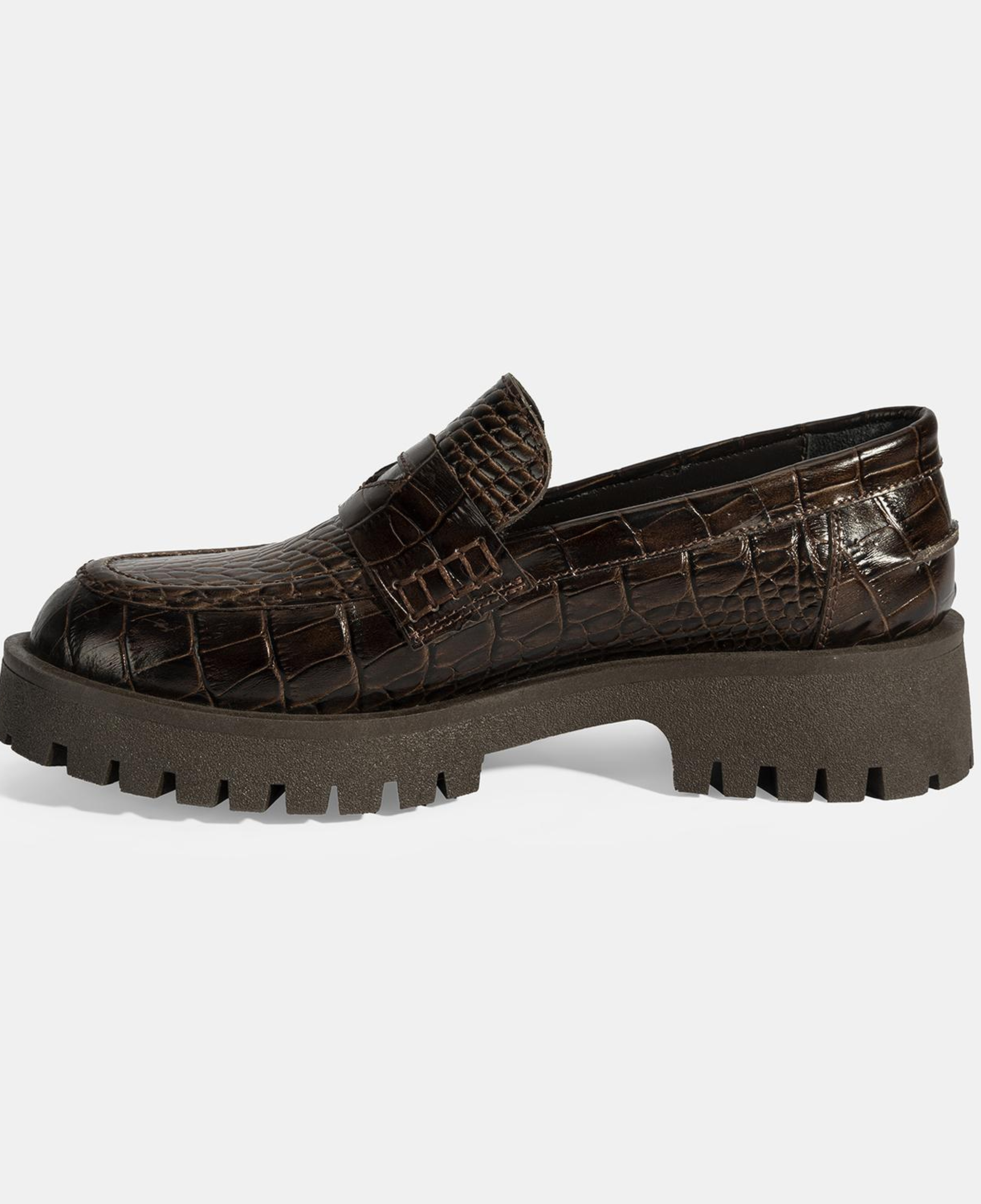 Kadın Kahve Kroko Basklı Deri Loafer