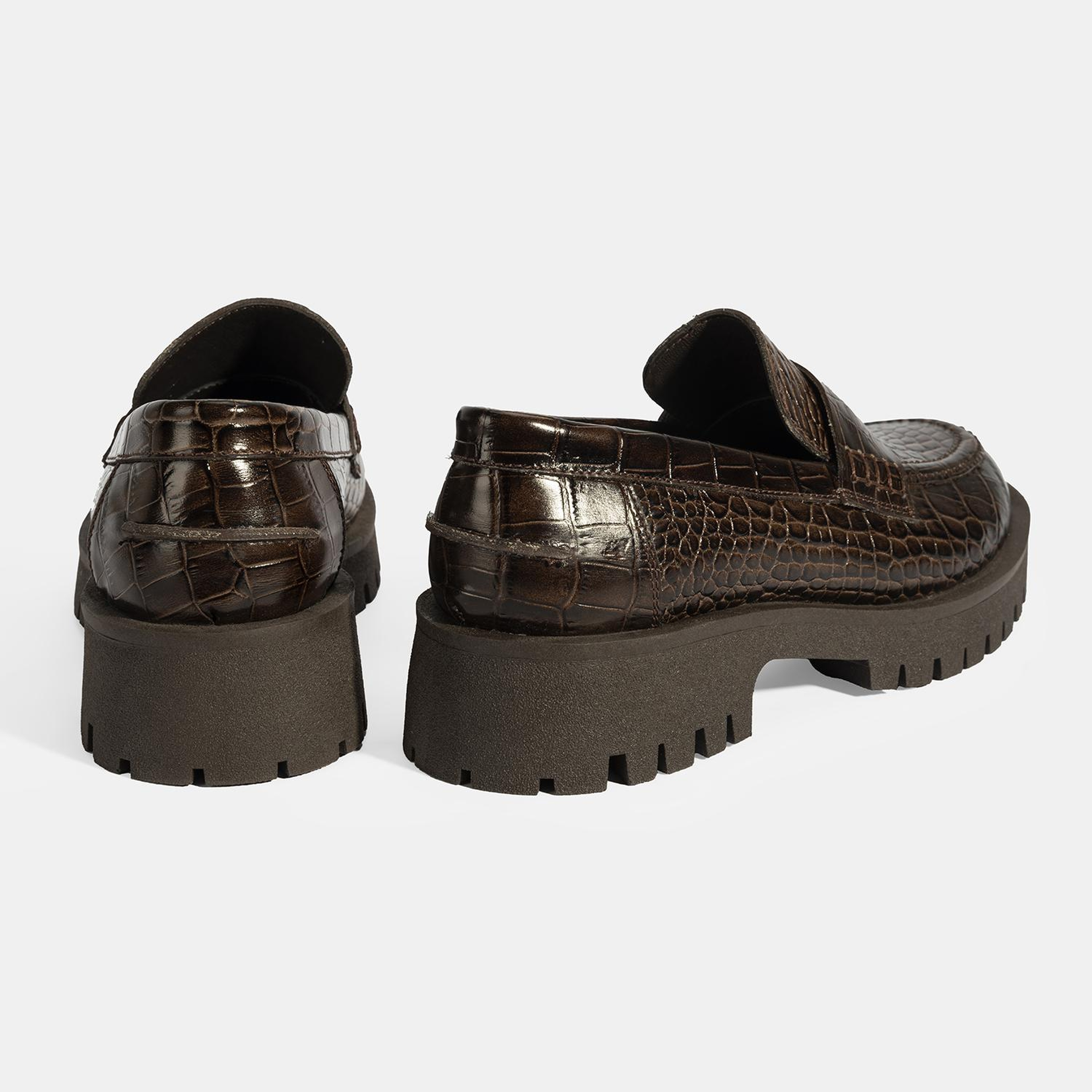 Kadın Kahve Kroko Basklı Deri Loafer