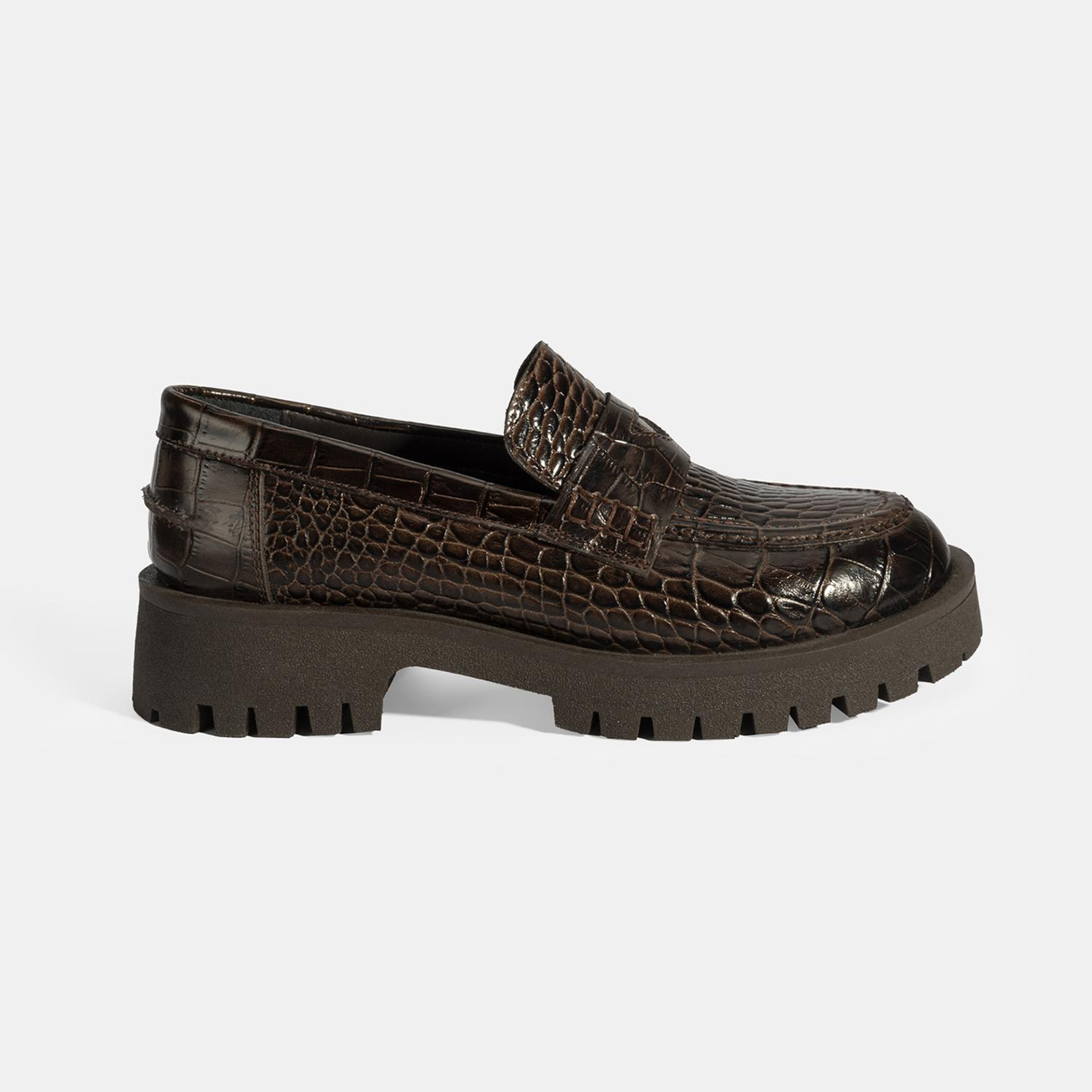 Kadın Kahve Kroko Basklı Deri Loafer