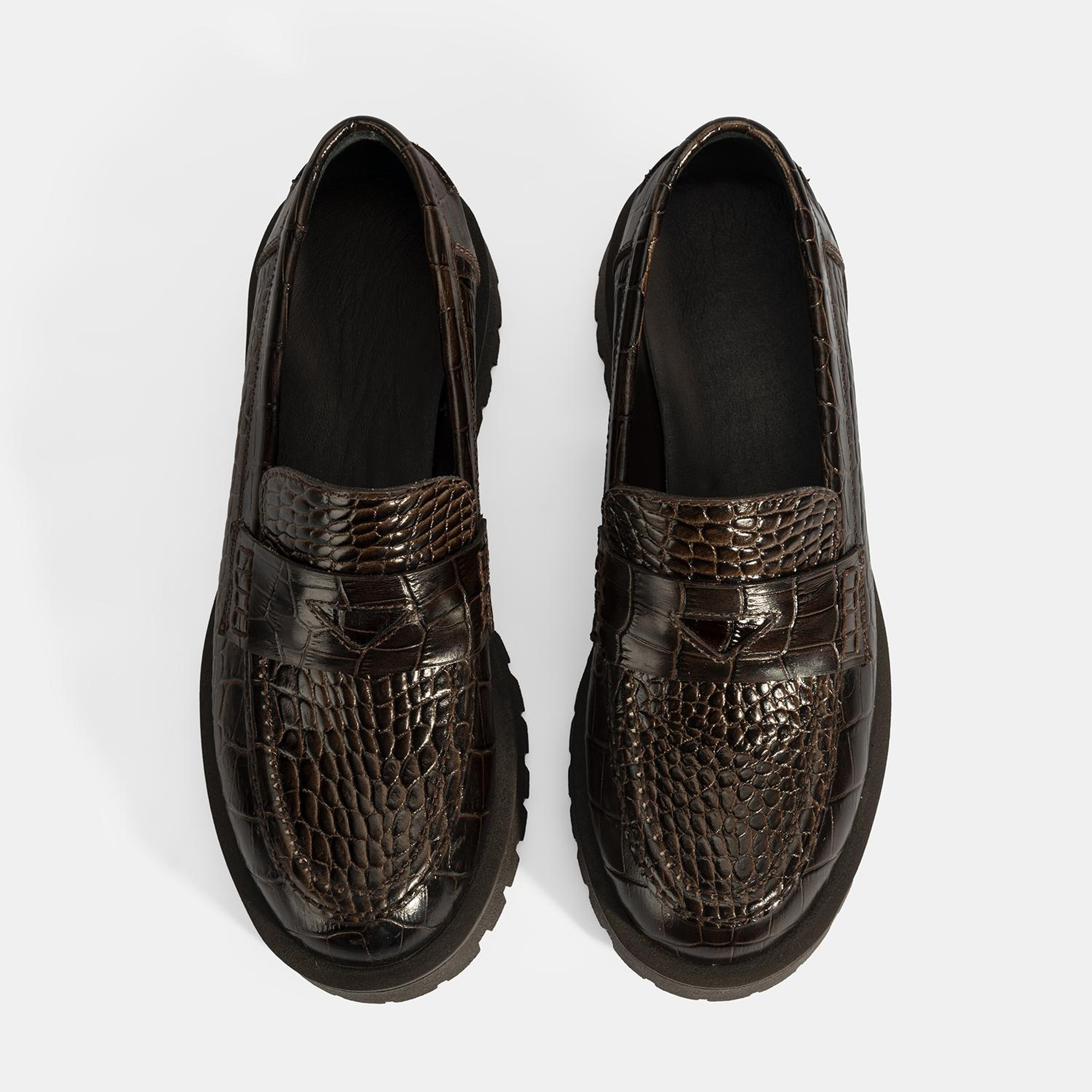 Kadın Kahve Kroko Basklı Deri Loafer